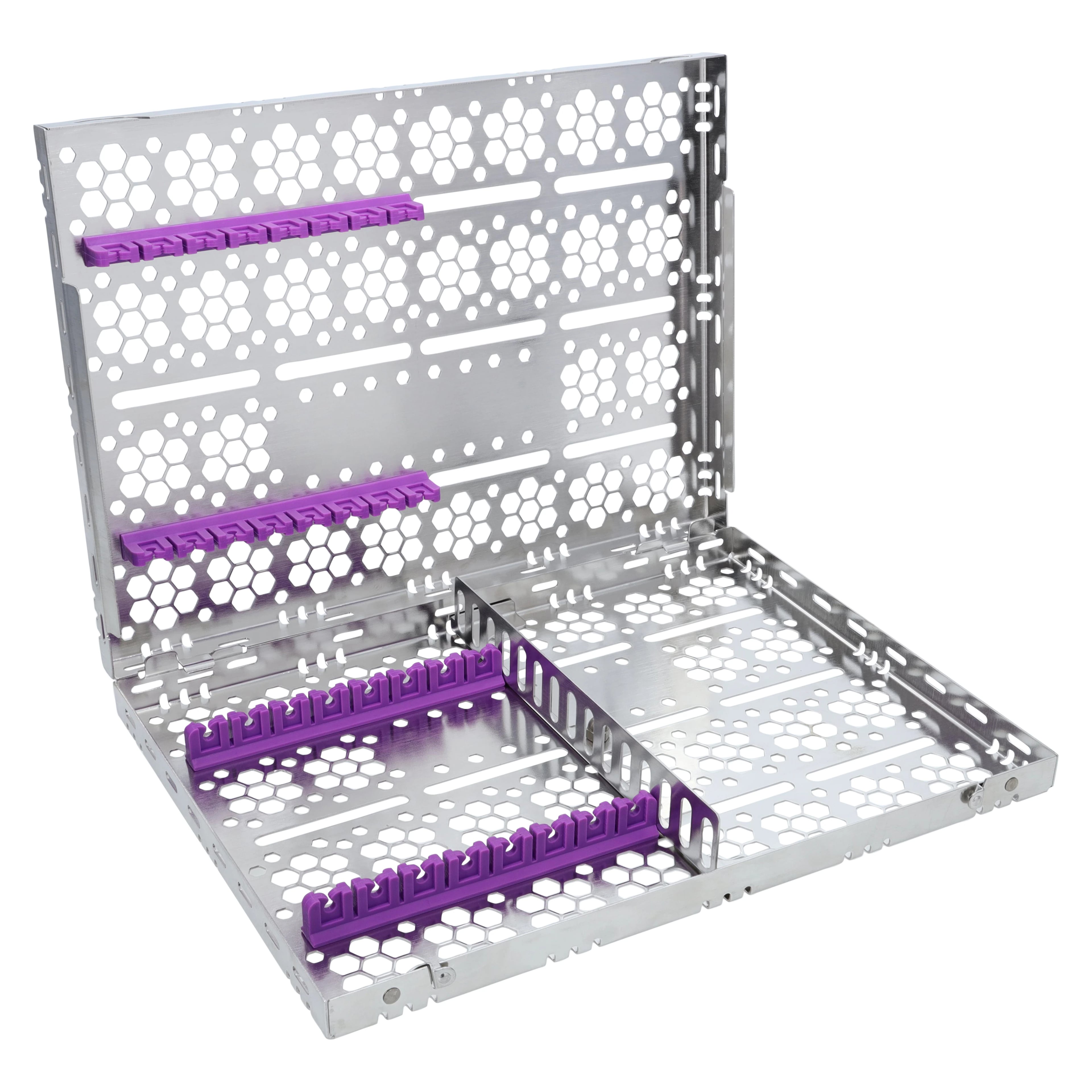 Nordent Cassette DS Large with Divider, 16 Instruments, Purple, Stainless Steel, 8" x 11" x 1.25"
