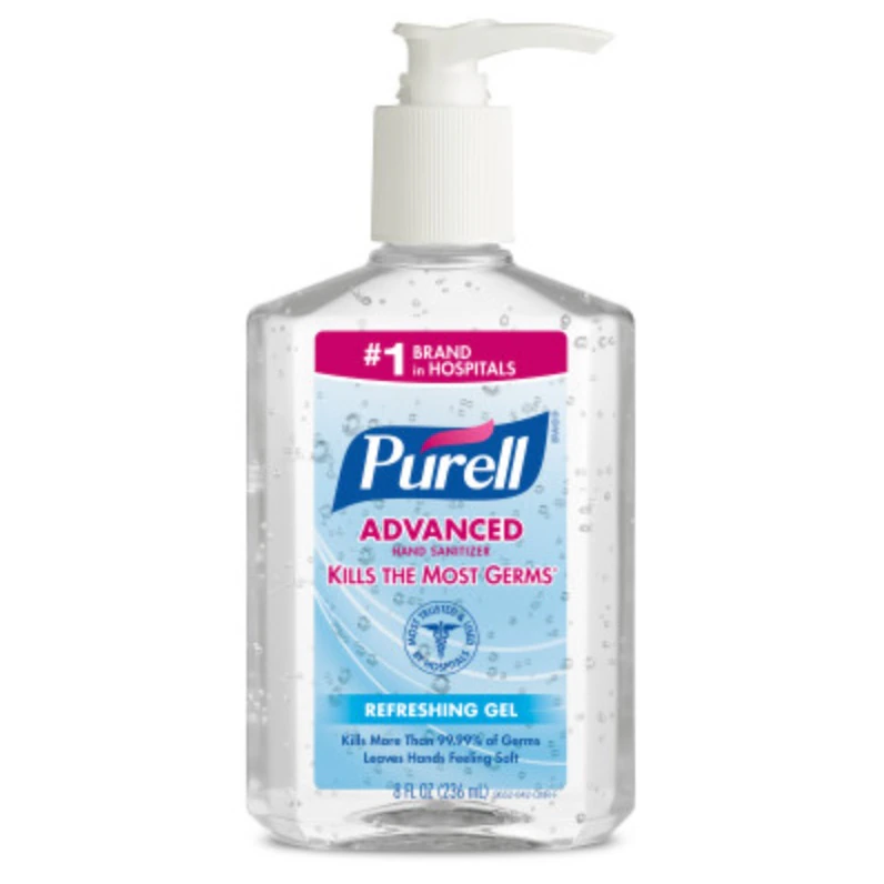 Purell Advanced Instant Hand Sanitizer, 62% Ethyl Alcohol and Moisturizers, 8 oz. Pump Bottle, 8/Box