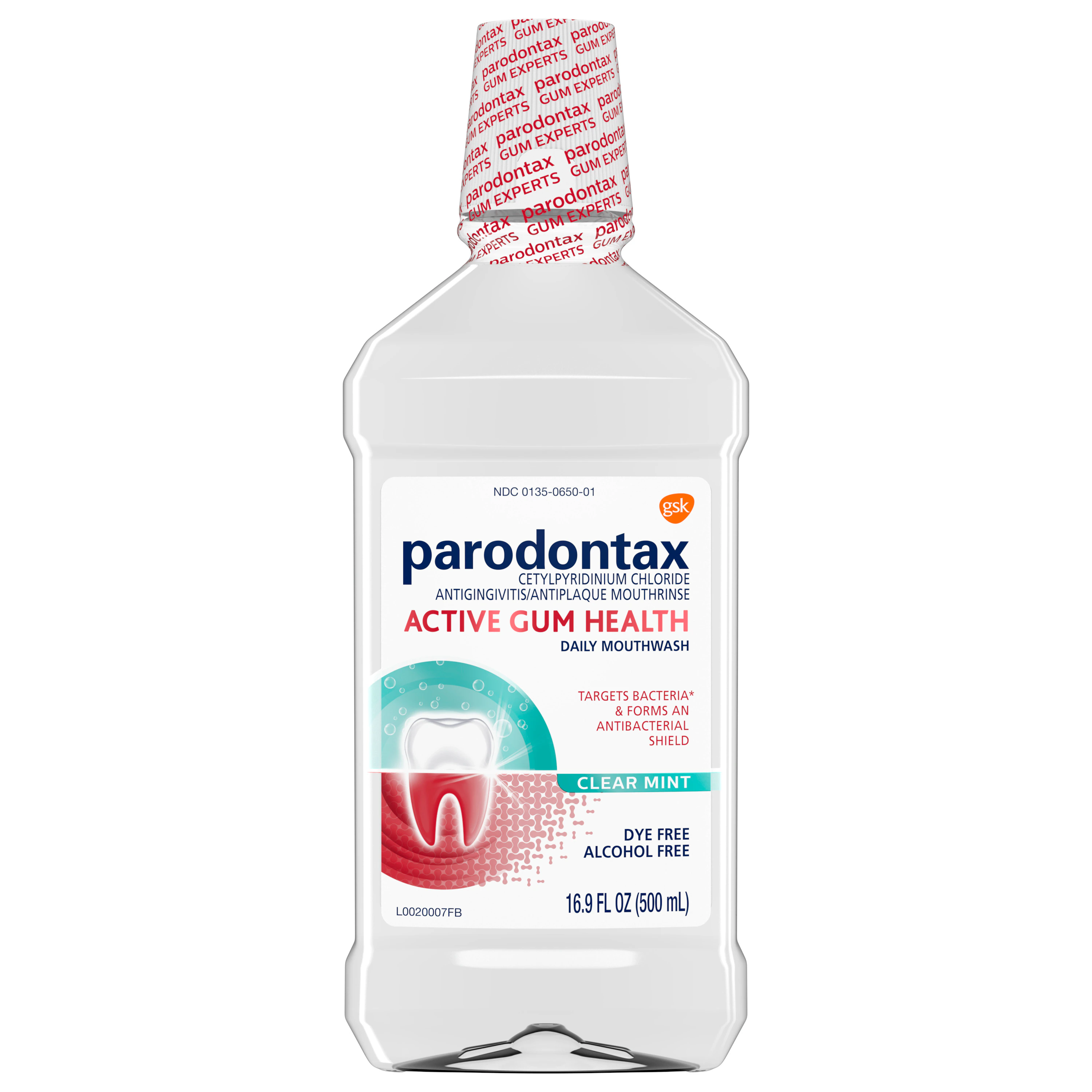 Parodontax Antibacterial Clear Mint Mouthwash, 500 mL, 8/Case