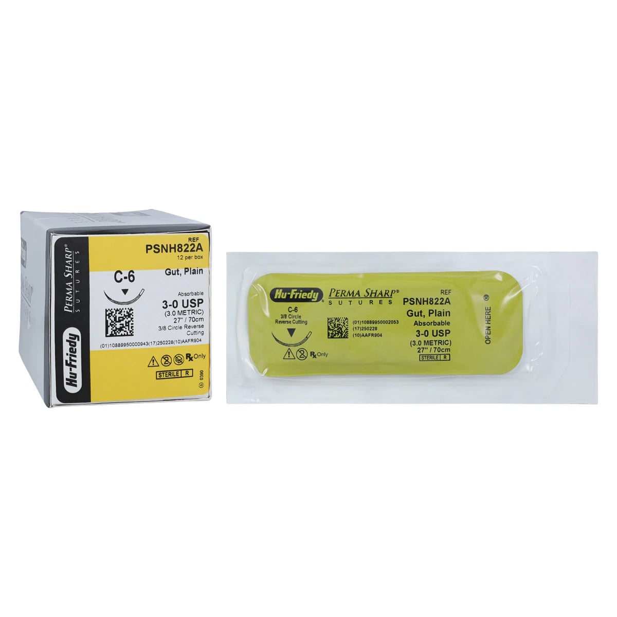 Hu-Friedy Perma Sharp Plain Gut Suture, 3-0, C-6 Needle, 3/8 Circle Reverse Cutting, 27", 12/Box, PSNH822A