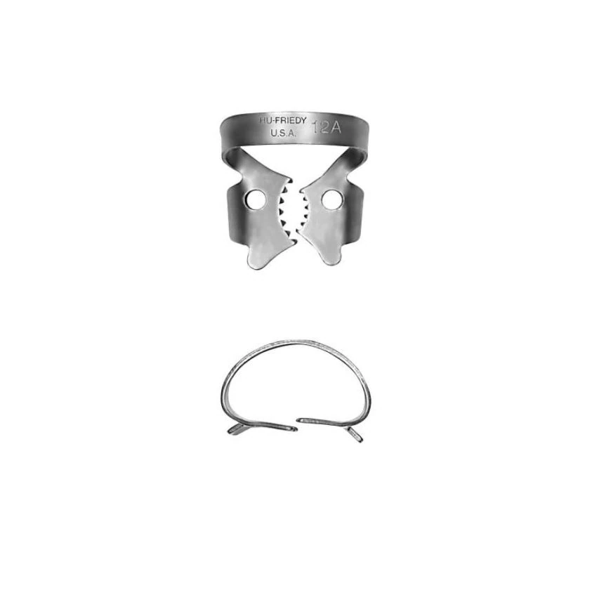 Hu-Friedy Satin Steel Rubber Dam Clamp, #12A, Winged, Lower Right Molars, 1/Pk, RDCM12A