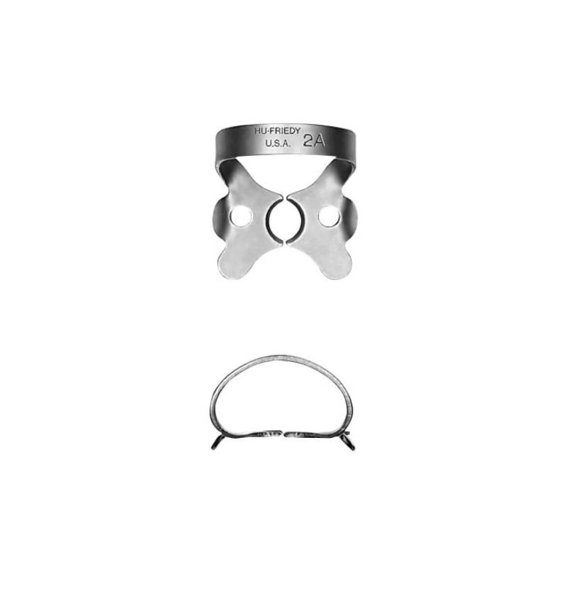 Hu-Friedy Satin Steel Rubber Dam Clamp, #2A, Winged, Larger Premolars, 1/Pk, RDCM2A