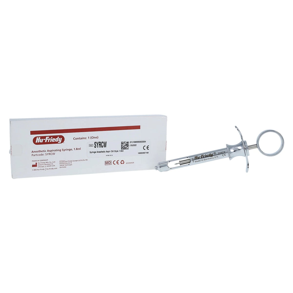 Hu-Friedy Type CW Aspirating Anesthetic Syringe, 1.8 ml, with Finger Rest, SYRCW