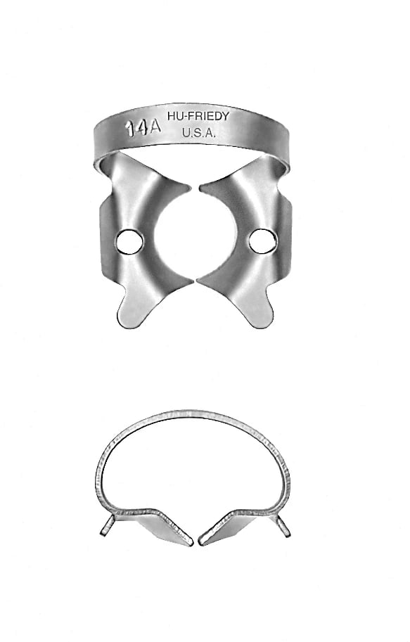 Hu-Friedy Satin Steel Rubber Dam Clamp, #14A, Winged, Molars, 1/Pk, RDCM14A
