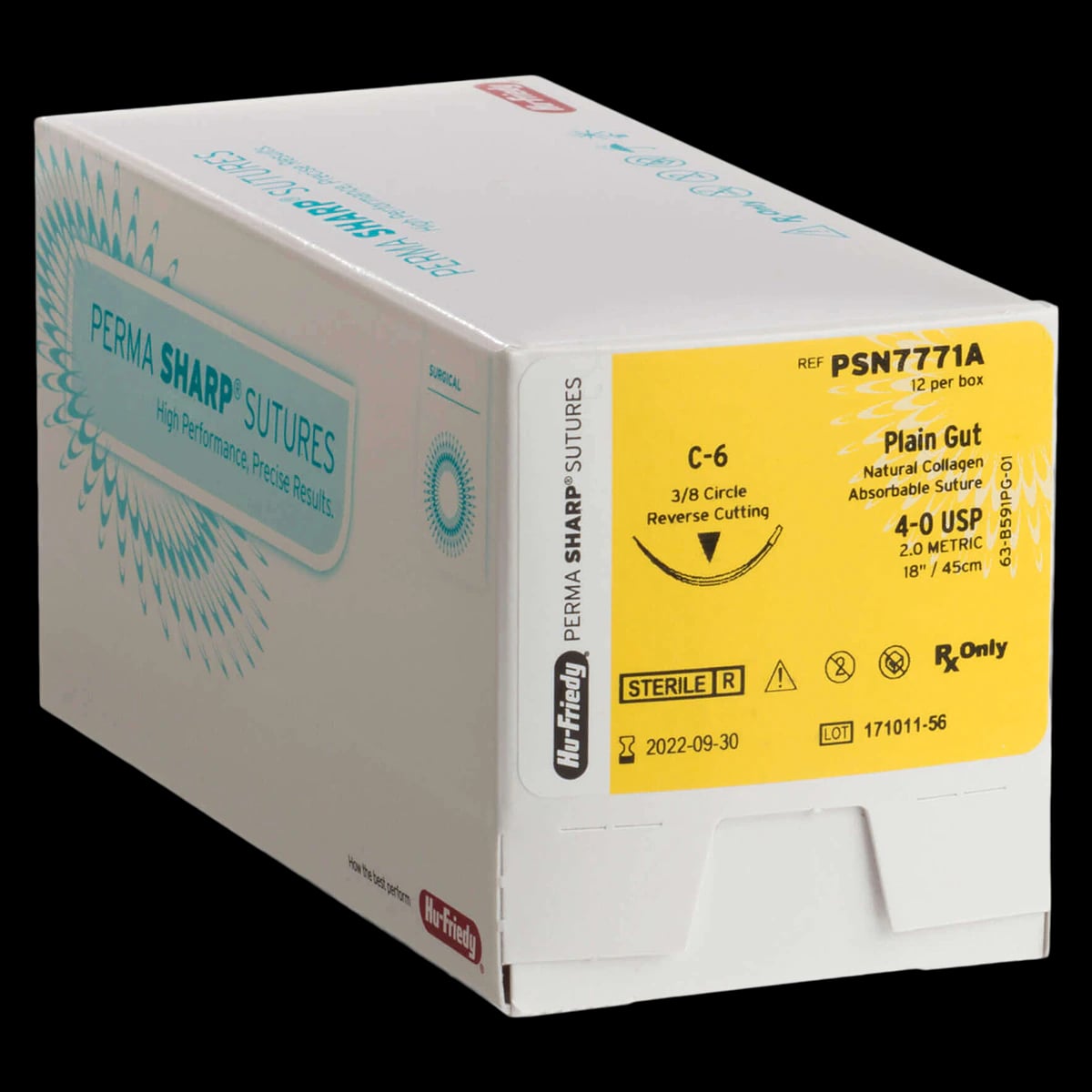 Hu-Friedy Perma Sharp Plain Gut Absorbable Suture, 4-0, C-6 Reverse Cutting Needle, 3/8 Circle, 27", Undyed, 12/Box, PSNH821A