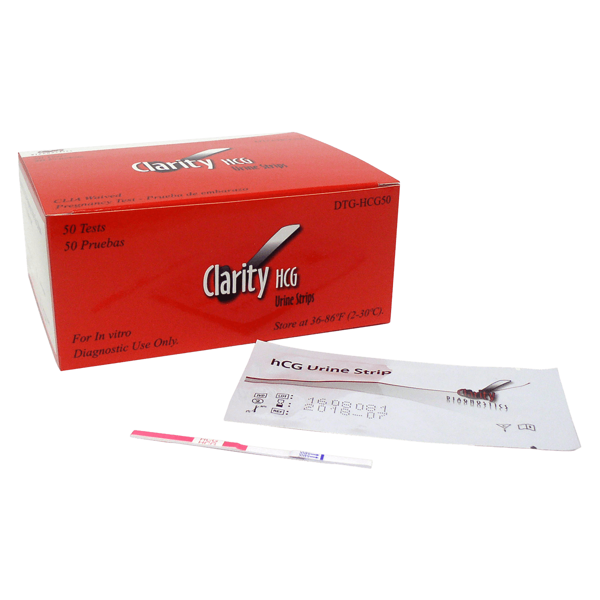 Clarity hCG Urine Test Strips, CLIA Waived, 50/Box