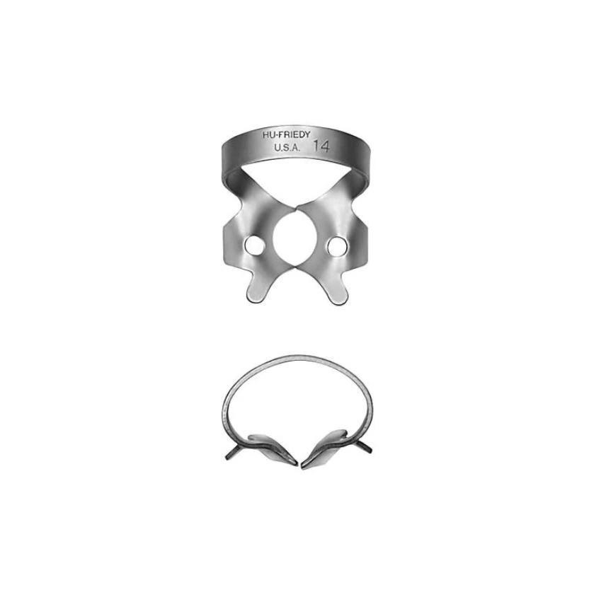 Hu-Friedy Satin Steel Rubber Dam Clamp, #14 Winged, for Partially Erupted or Irregularly Shaped Molars, 1/Pk, RDCM14