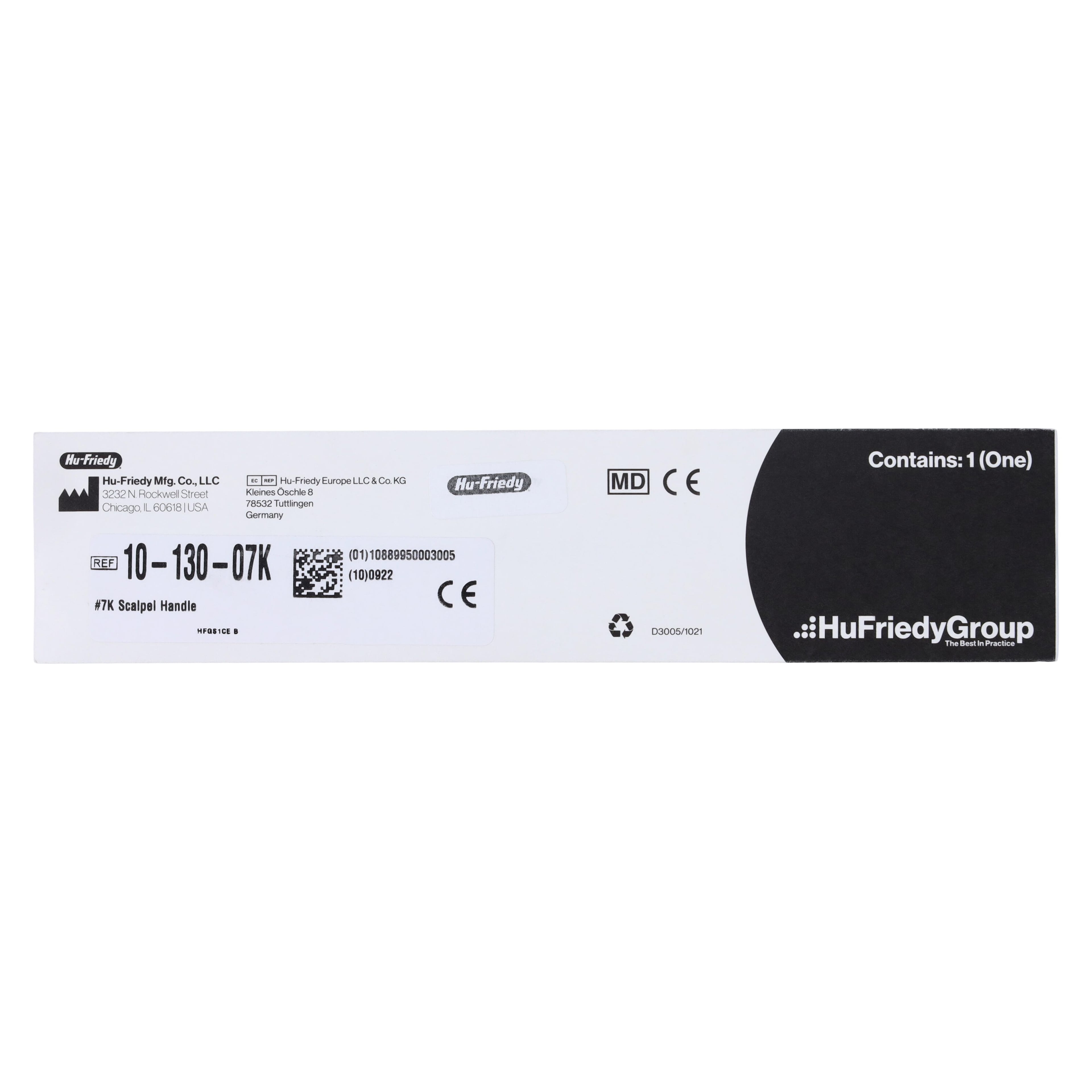 Hu-Friedy Scalpel Handle #7K, Short Flat, Stainless Steel, 10-130-07K