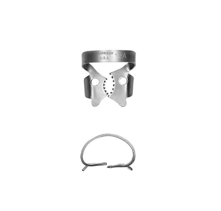 Hu-Friedy Rubber Dam Clamp, #13A, Winged, Lower Left Molars, Satin Steel, 1/Pk, RDCM13A