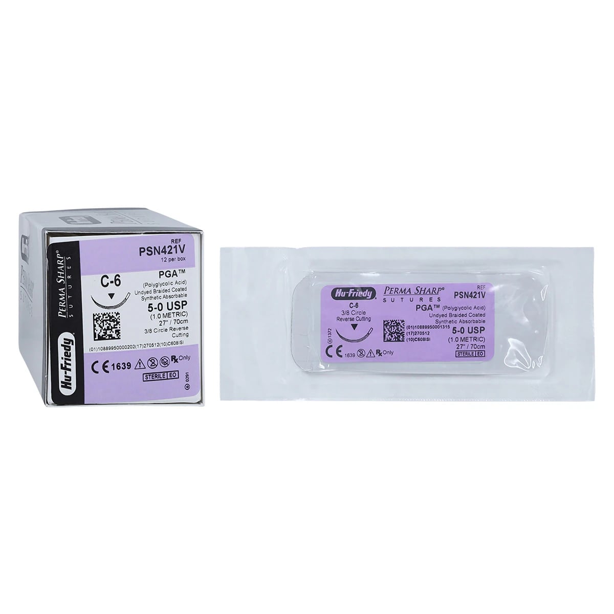 Hu-Friedy Perma Sharp PGA Absorbable Suture, 5-0, Undyed Braided, C-6 Needle, 3/8 Circle Reverse Cutting, 27", 12/Box, PSN421V