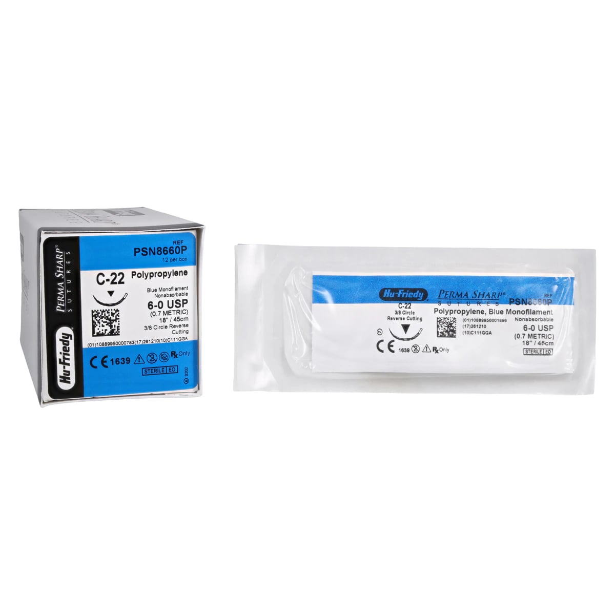 Hu-Friedy Perma Sharp Polypropylene Suture, 6-0, Blue, 18", C-22 3/8 Circle Reverse Cutting Needle, 12/Box, PSN8660P