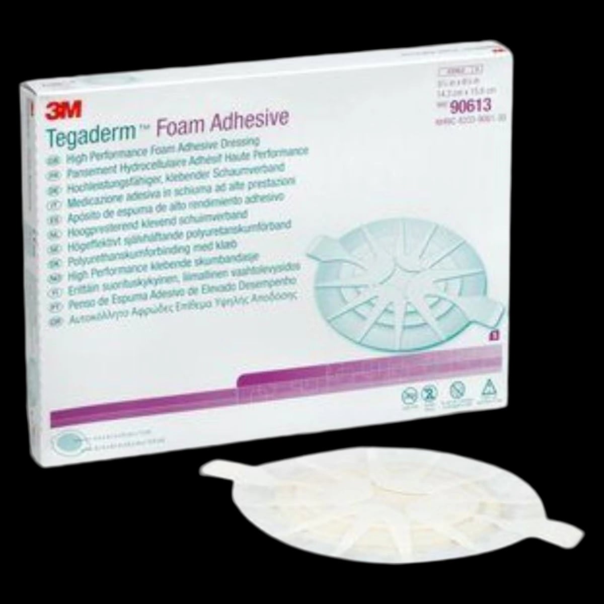 3M Tegaderm Foam Dressing, Sterile, Oval, Medium, Adherent Adhesive, White, Absorbent, 5-5/8" x 6-1/8"