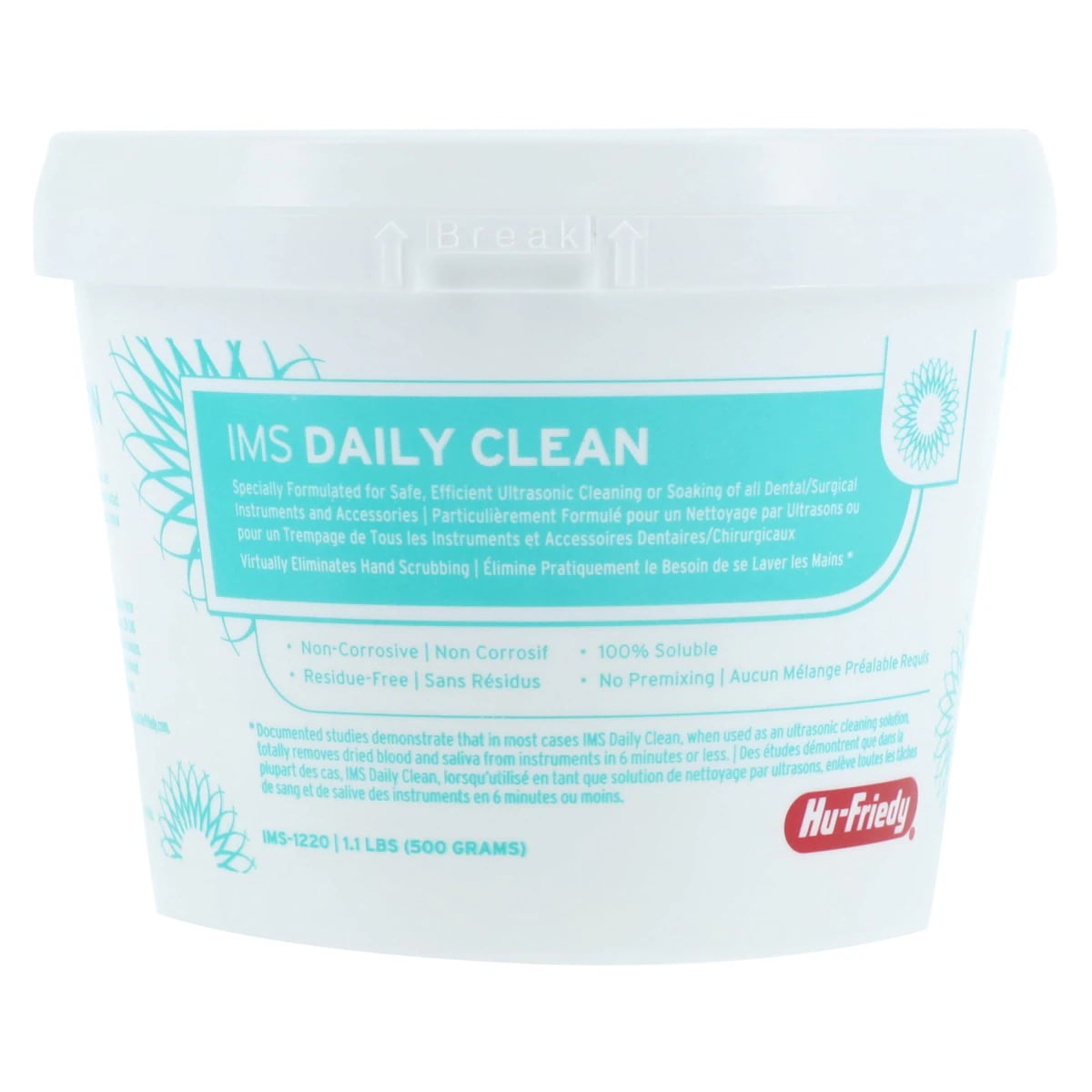 Hu-Friedy IMS Daily Clean General Purpose Detergent, Powder, 1.1 lb (500 g) Tub, Makes 35 Gallons, IMS-1220