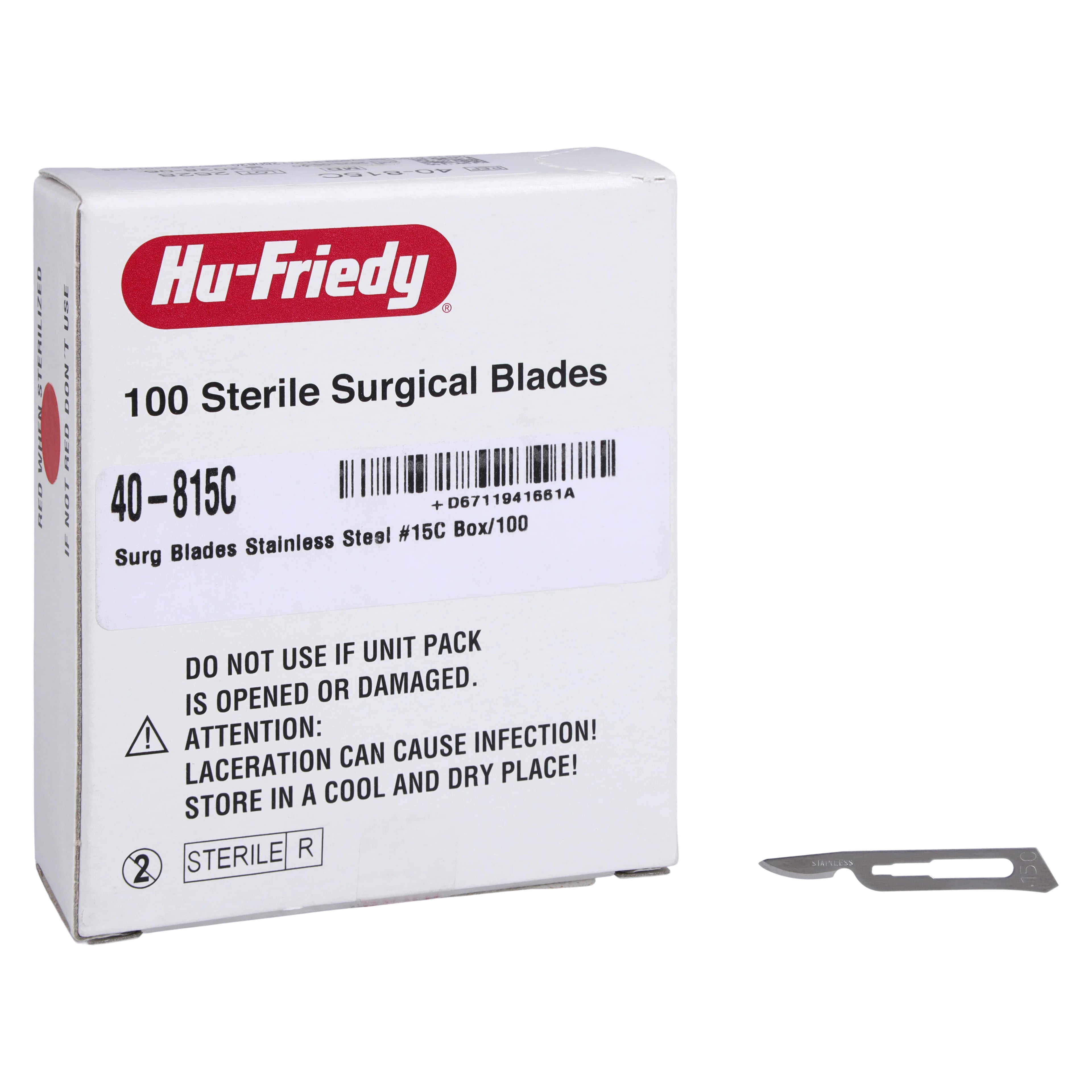 Hu-Friedy #15C Sterile Stainless Steel Surgical Scalpel Blade, Box of 100 (40-815C)