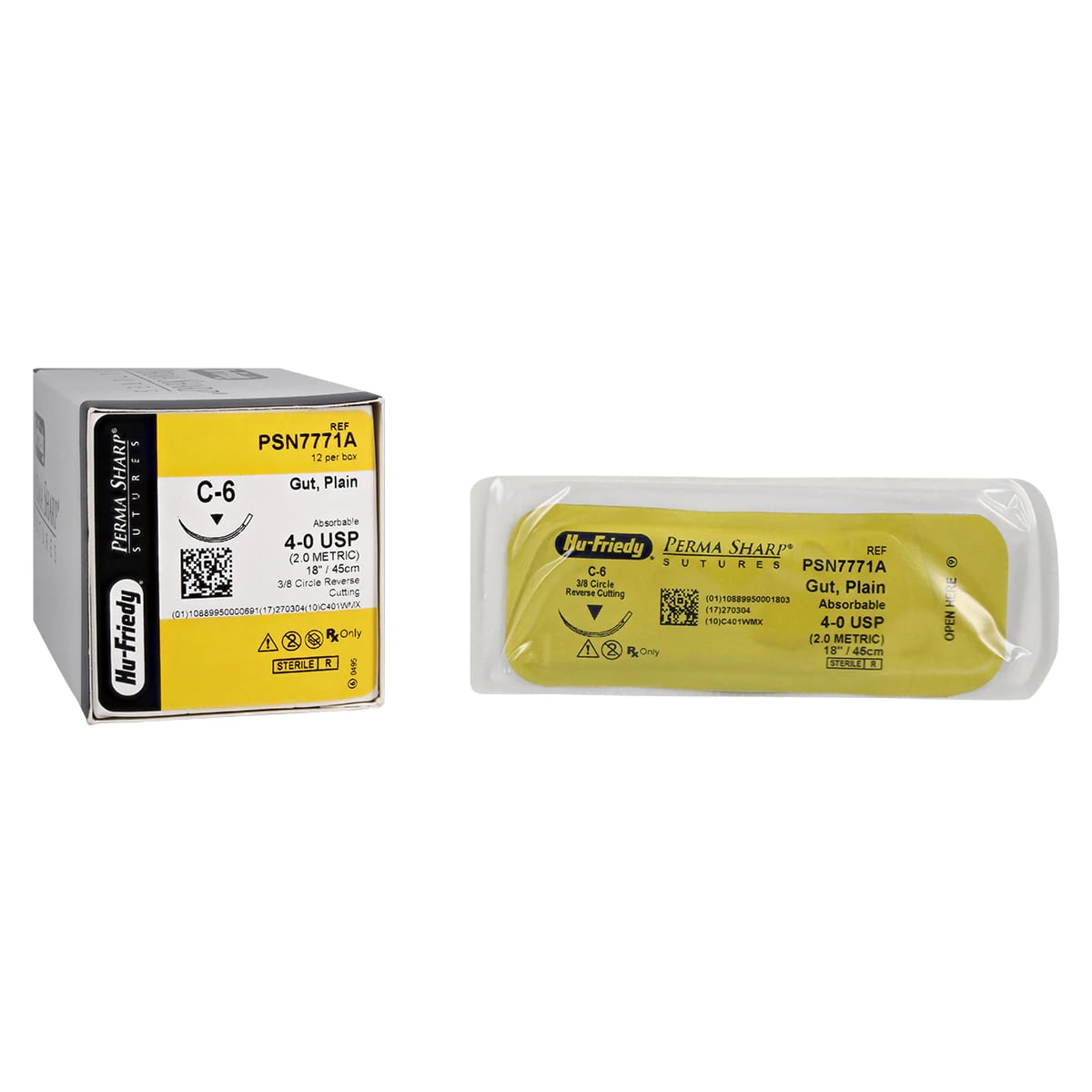 Hu-Friedy Perma Sharp Plain Gut Absorbable Suture, 4-0, 18", C-6 Reverse Cutting Needle, 3/8 Circle, 12/Box, PSN7771A
