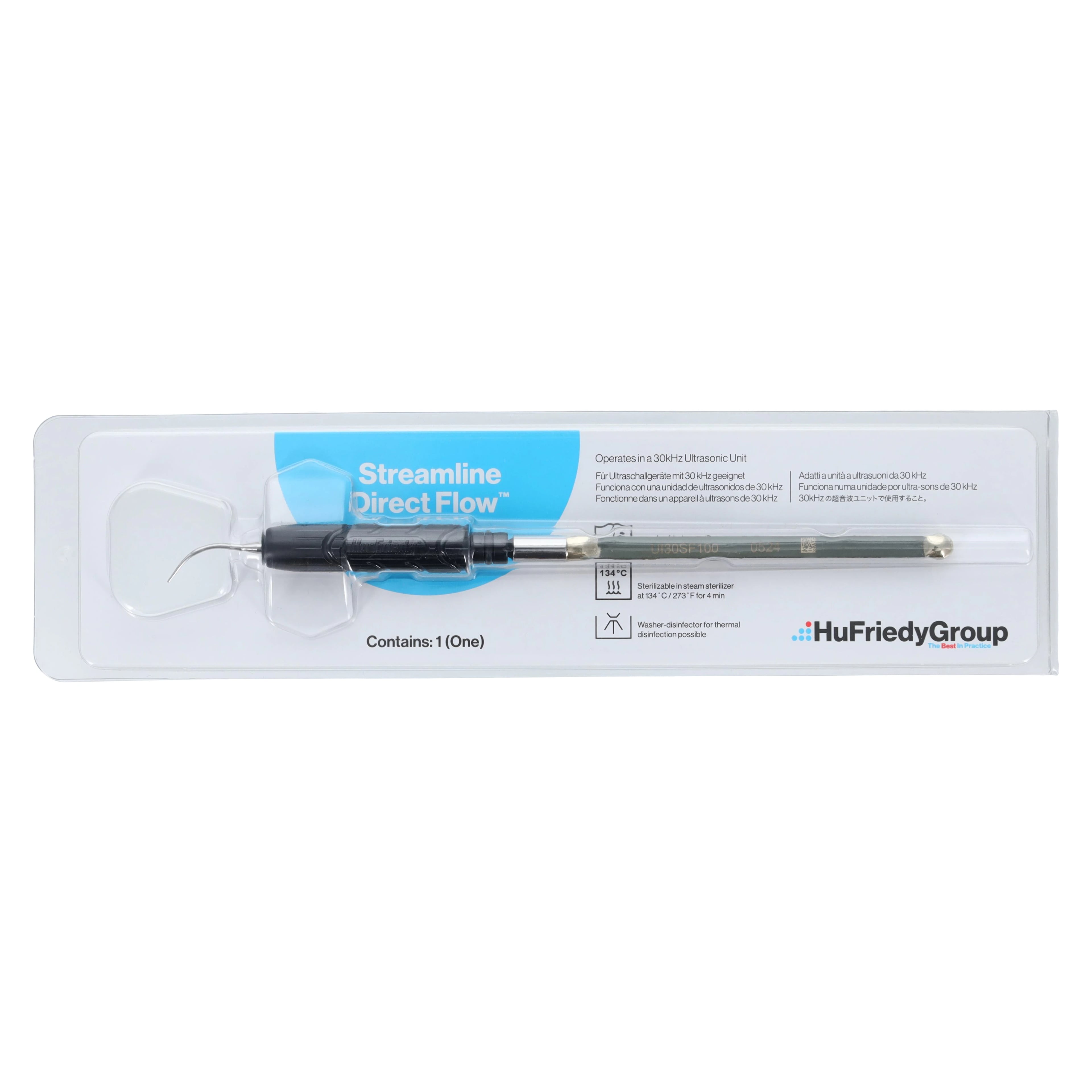 Hu-Friedy Streamline Direct Flow Ultrasonic Insert #100 Thin, 30 kHz, Black Handle, 1/Pk, UI30SF100