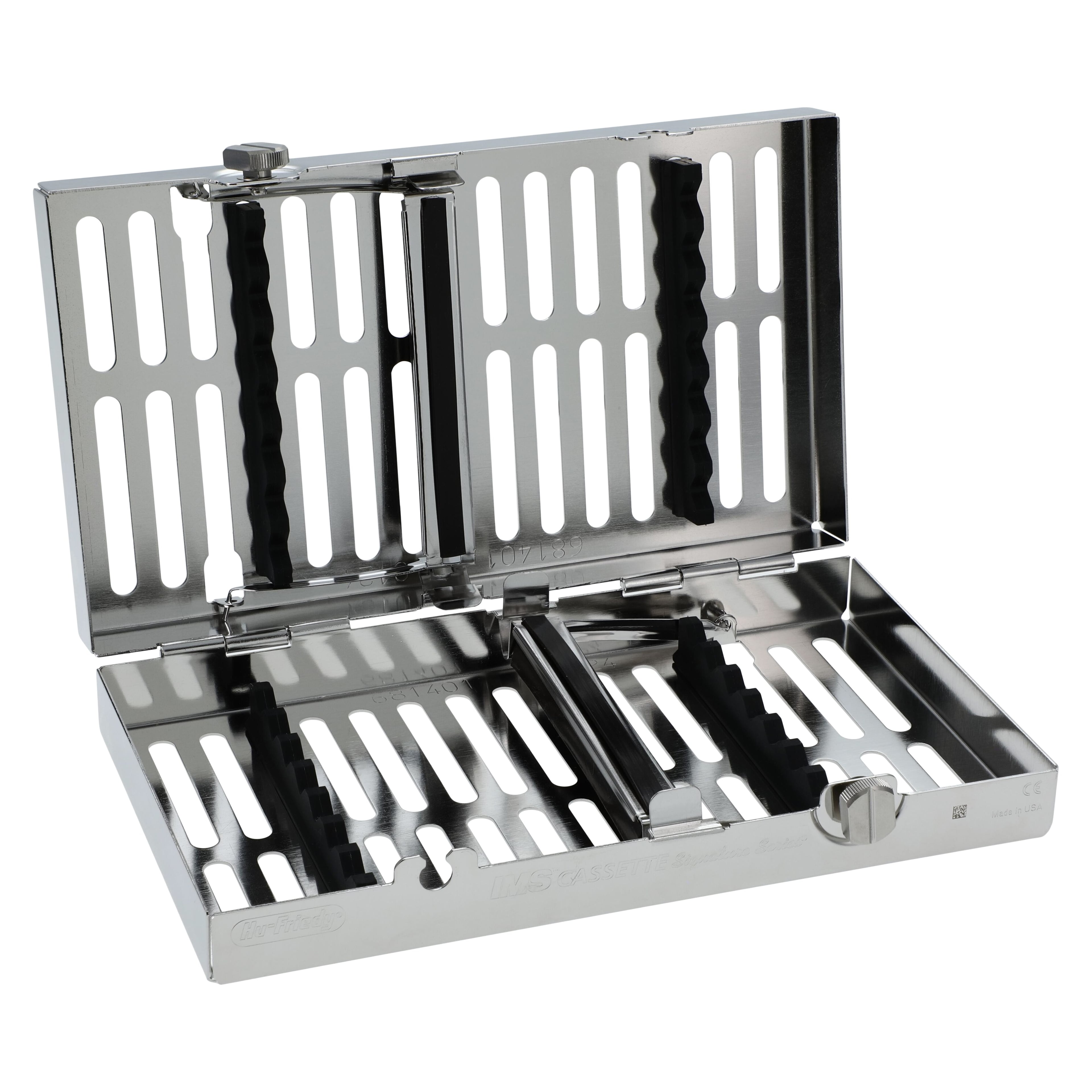 Hu-Friedy IMS Signature Series Instrument Cassette, Stainless Steel, Black, 14 Instruments, Autoclavable with Hinge