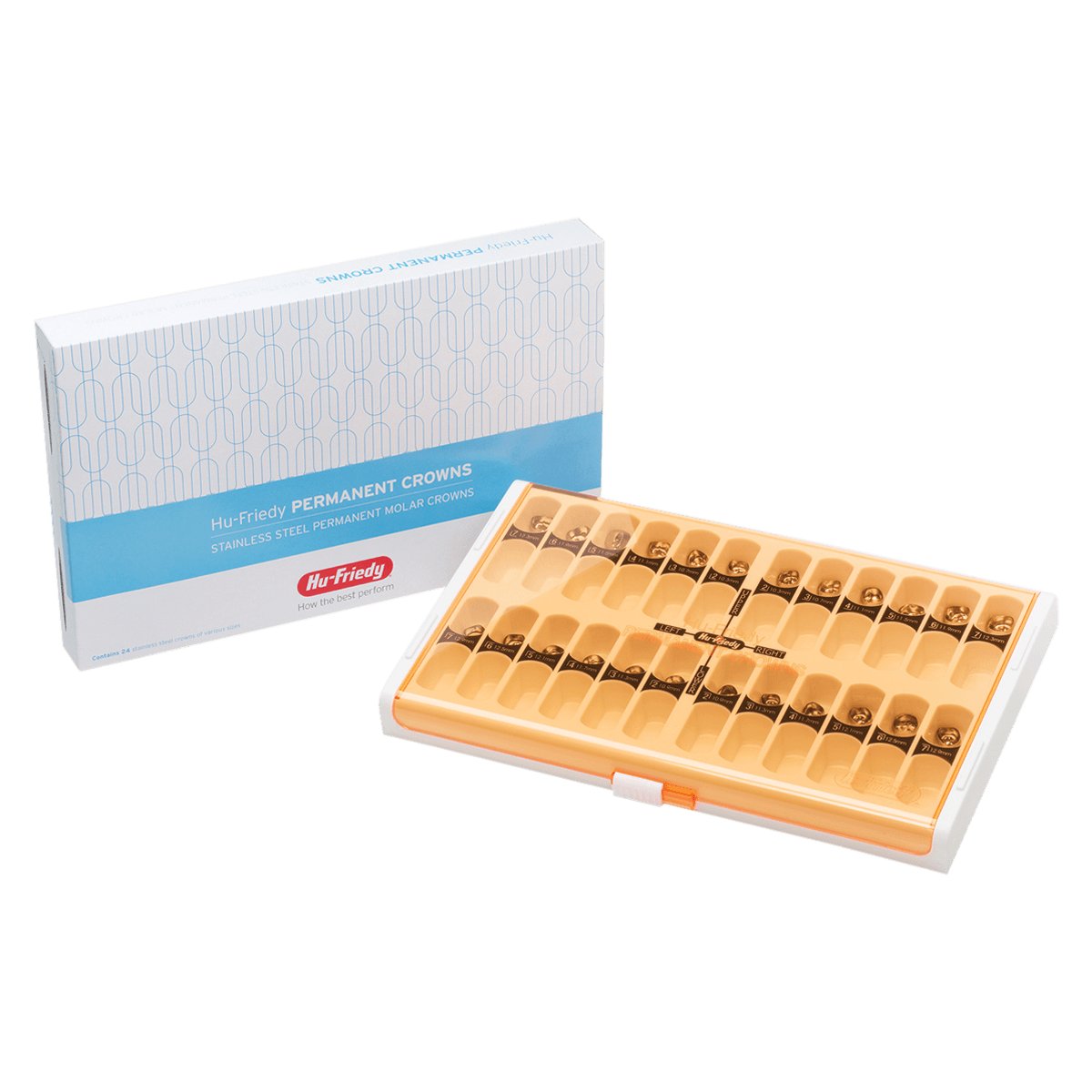 Hu-Friedy Permanent Molar Stainless Steel Crown Introductory Kit, 24 Crowns (1 Each Size), SSC-PKIT