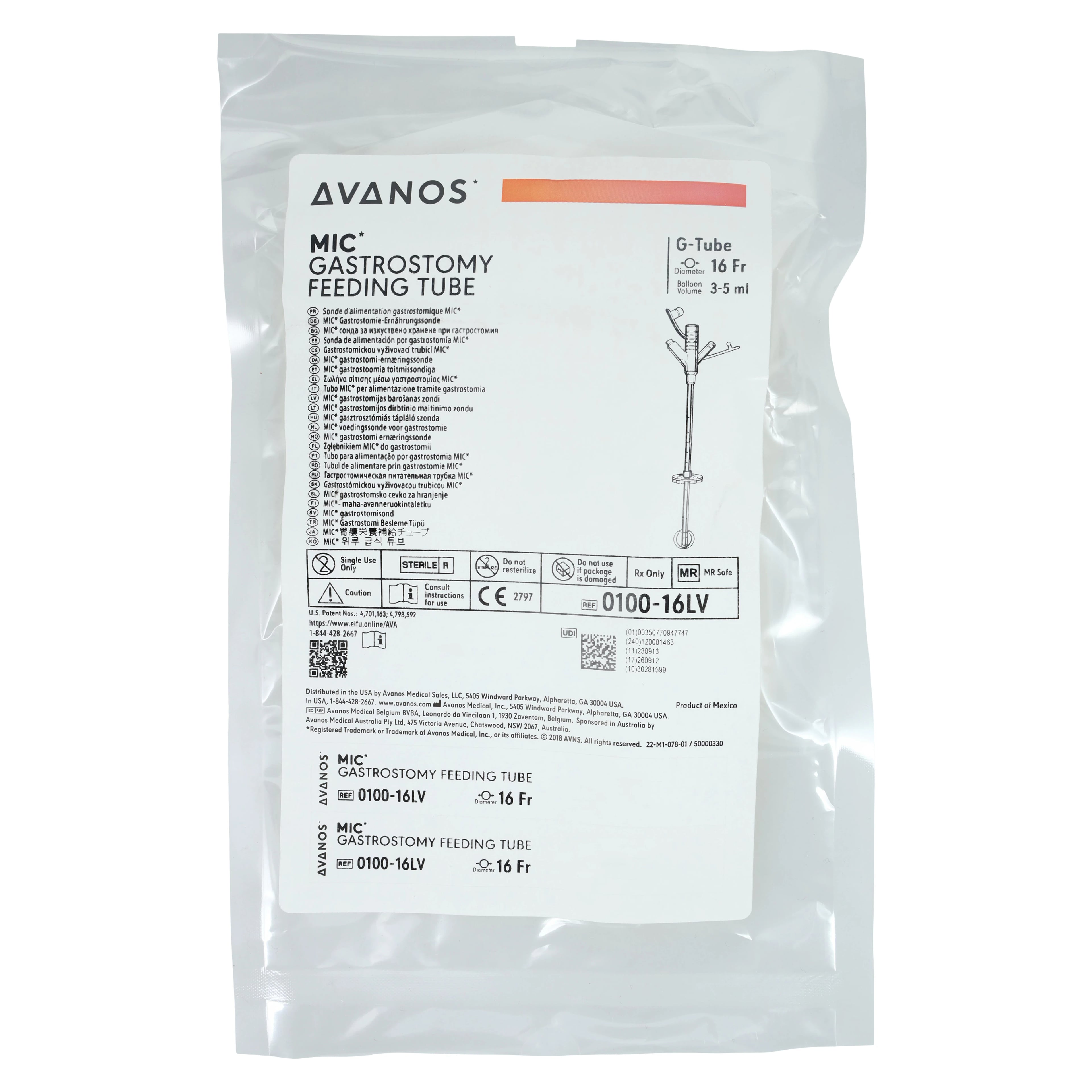 Avanos Medical MIC Gastrostomy Feeding Tube, 16Fr
