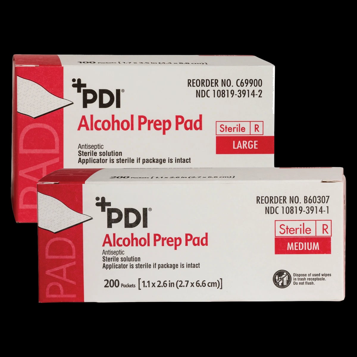 PDI Alcohol Prep Pads, Sterile, Large, 1.7" x 3.5" Pad, 70% Isopropyl Alcohol, 100/Box, C69900