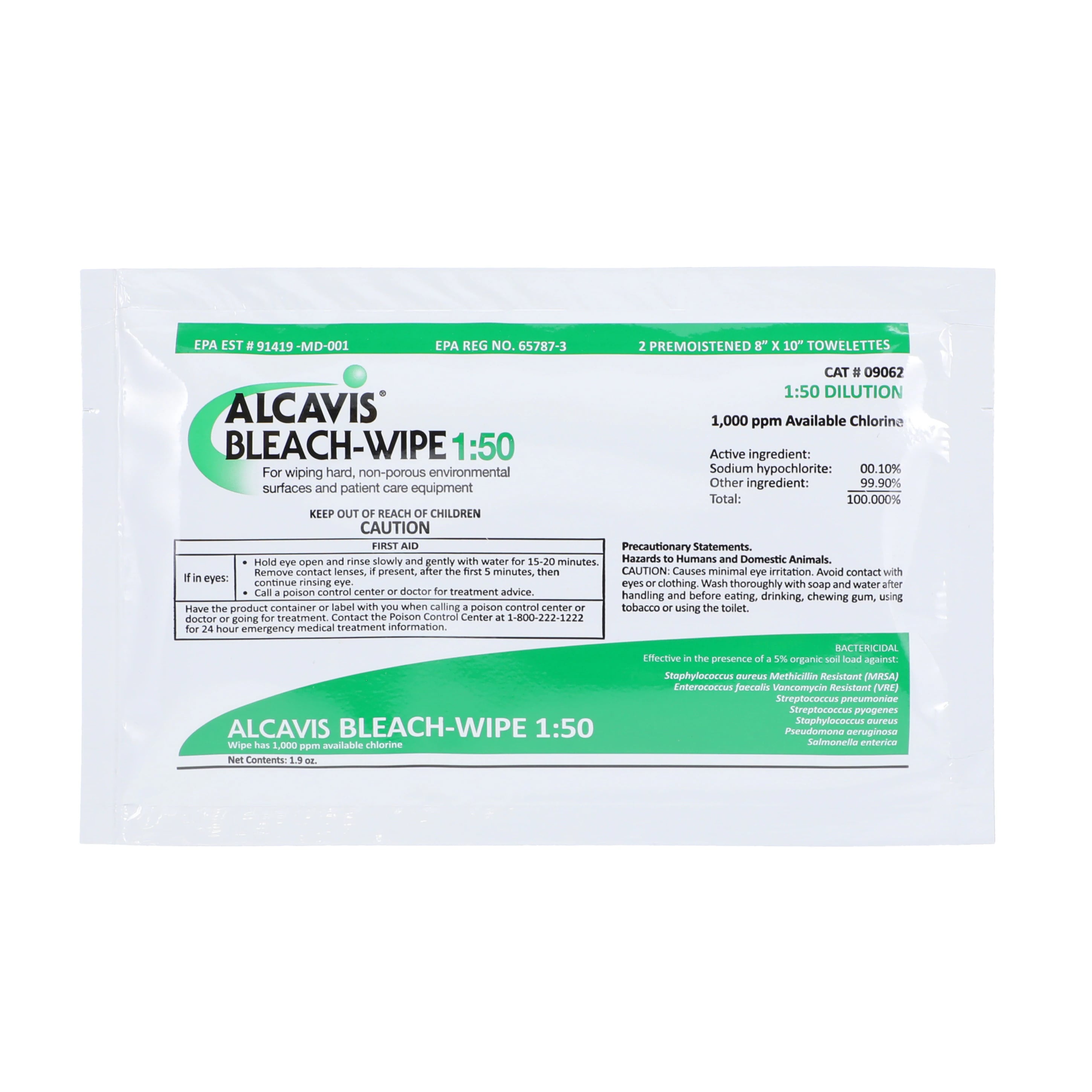 Alcavis Dilution Bleach Wipes 1:50, Disinfectant, Individually Packaged, 50/Box