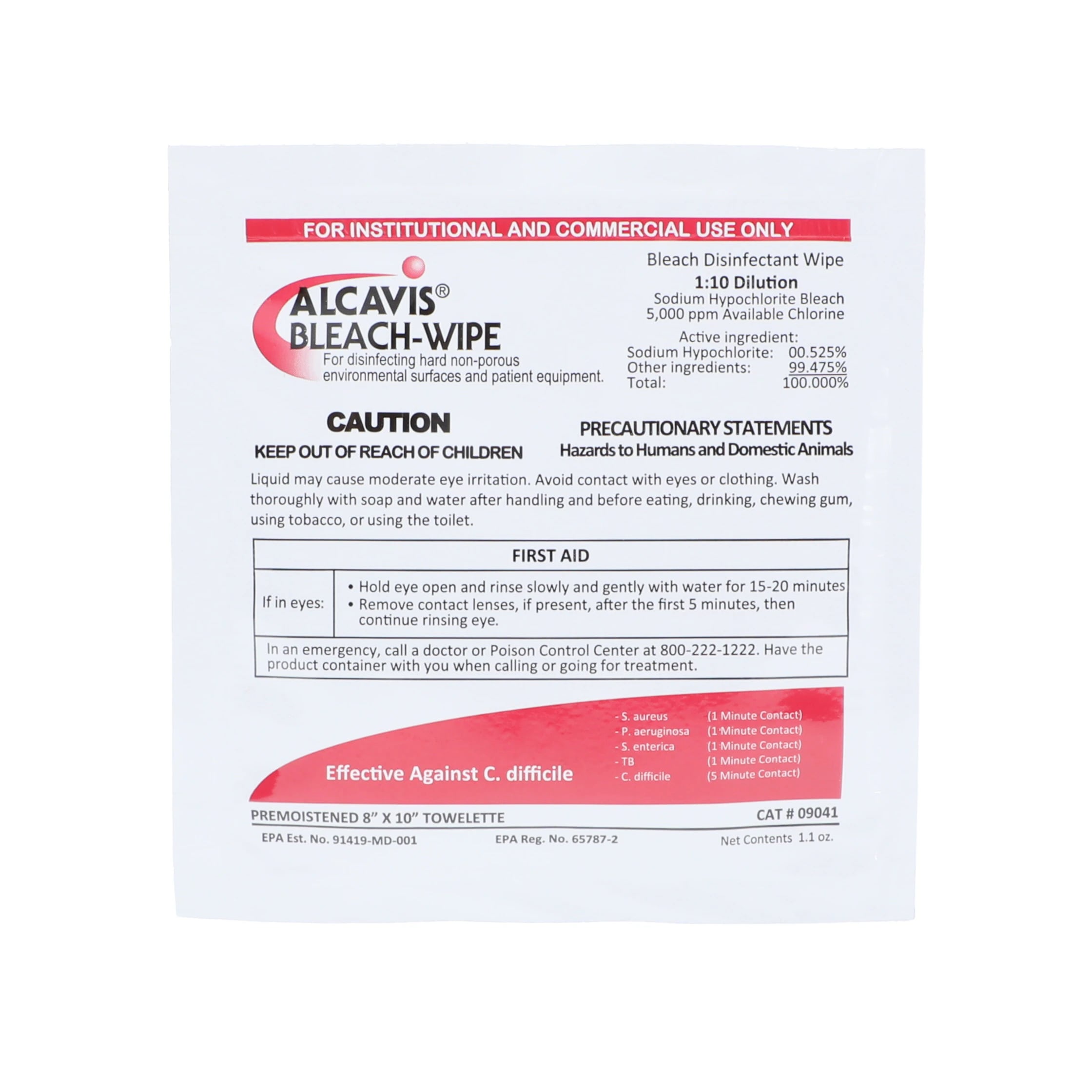 Alcavis Surface Wipe Disinfectant Singles, 8 in x 10 in, Individually Packaged, 100/Box