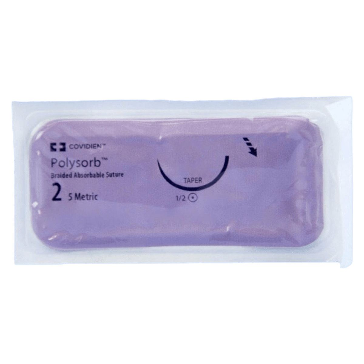 Medtronic Polysorb 2-0 Absorbable Suture, 60" Polyester Braid, GS-26 Taper Point 1/2 Circle Needle 65mm, Violet, 24/Case