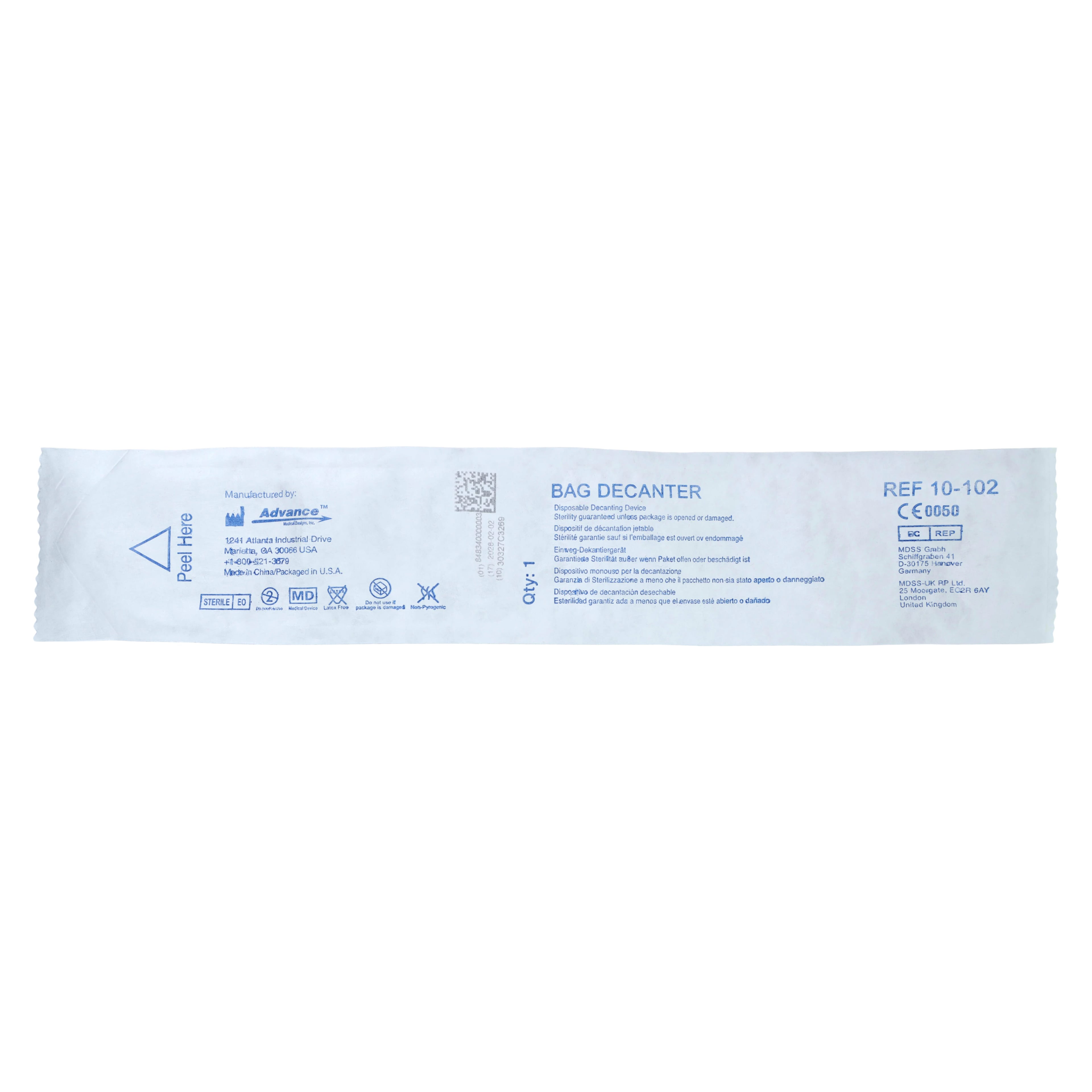 Advanced Medical Designs Decanter Bag for Aseptic Transfer, Polystyrene, White, 50/Case