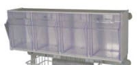 Harloff Classic Tilt Bin, 4 Compartments, Clear Plastic with Rail Clips