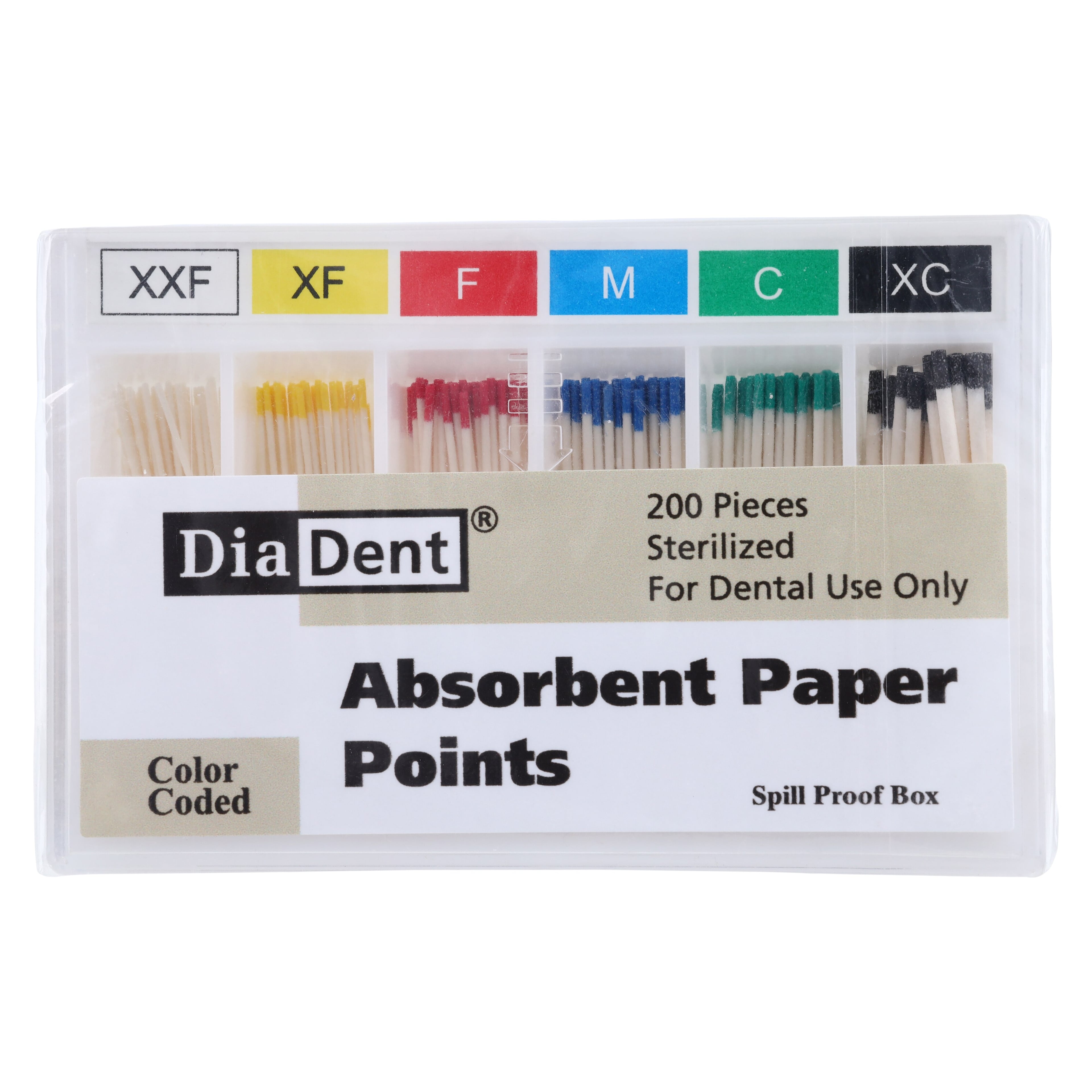 Diadent Absorbent Paper Points, Assorted XX-Fine to X-Coarse, Spill-Proof Sliding Box, 200/Box