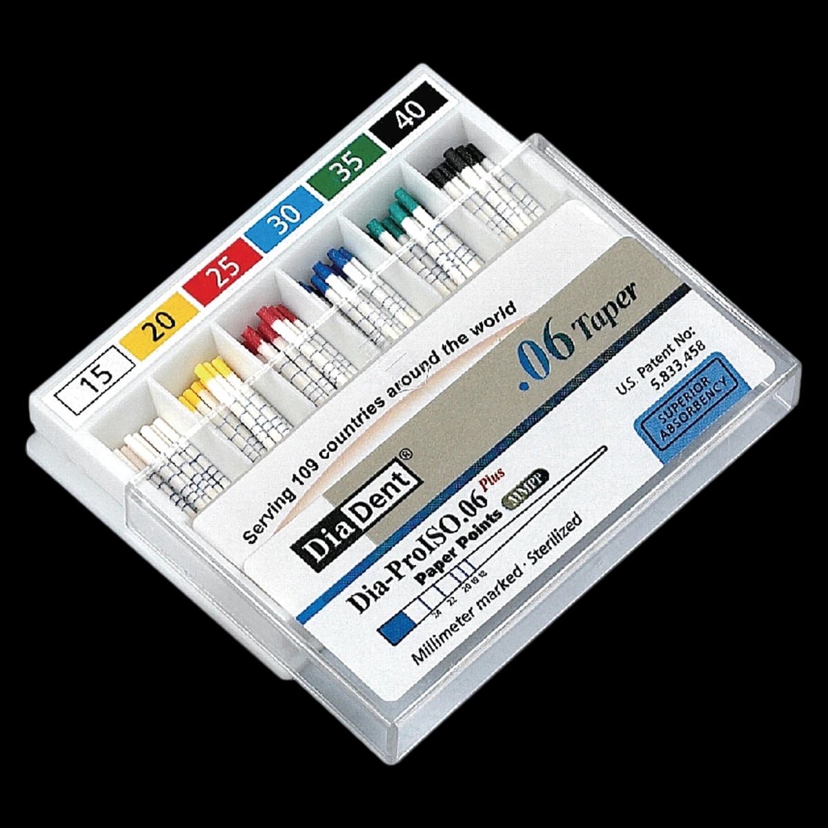 DiaDent Dia-ProISO GT Paper Points, .06 Taper, Size #30, Millimeter-Marked, Blue, Spill-Proof, 100/Box