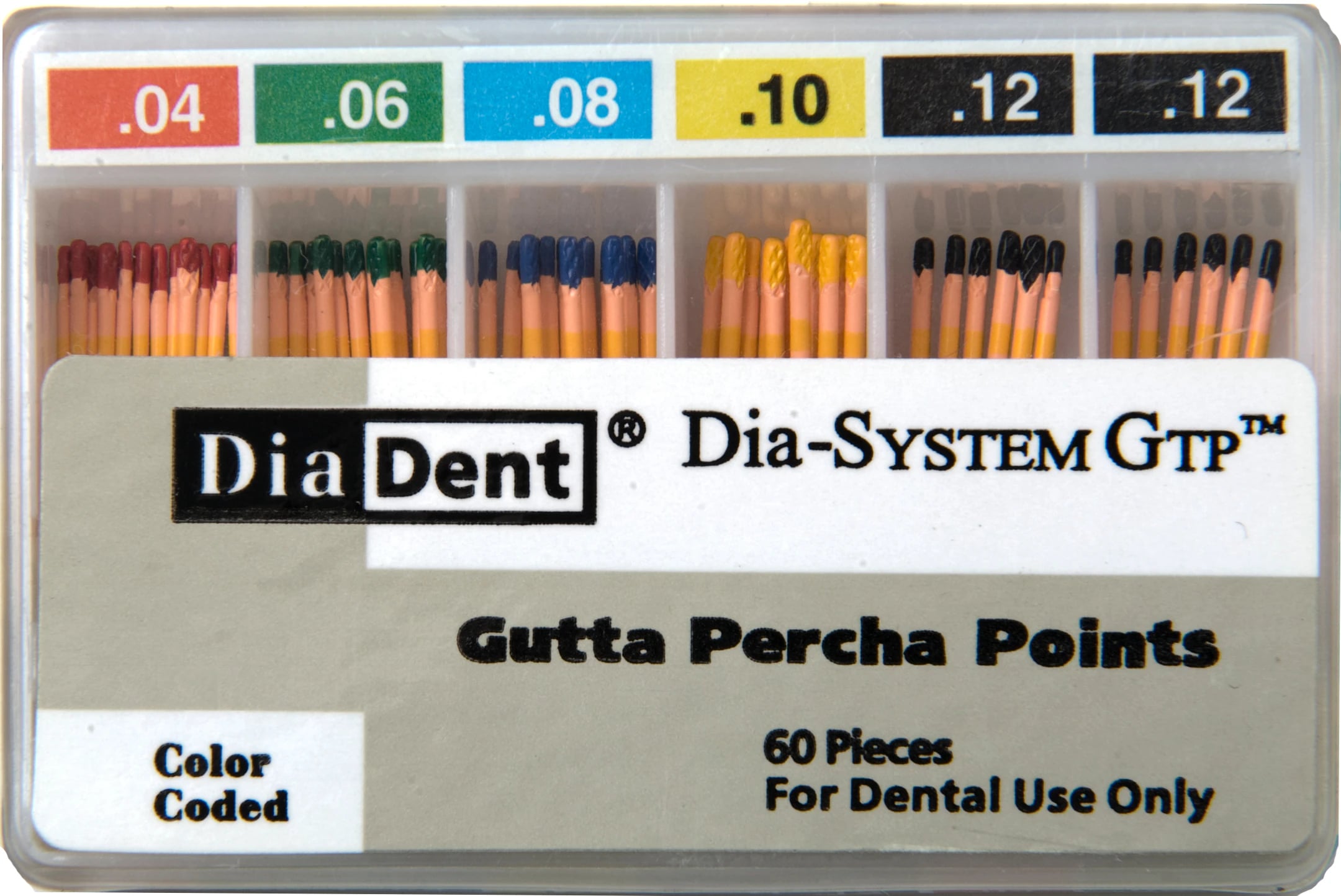 DiaDent Dia-System GTP Gutta Percha Points, .08 Taper, Size #20, Yellow, Non-Marked, 28mm, Box of 60