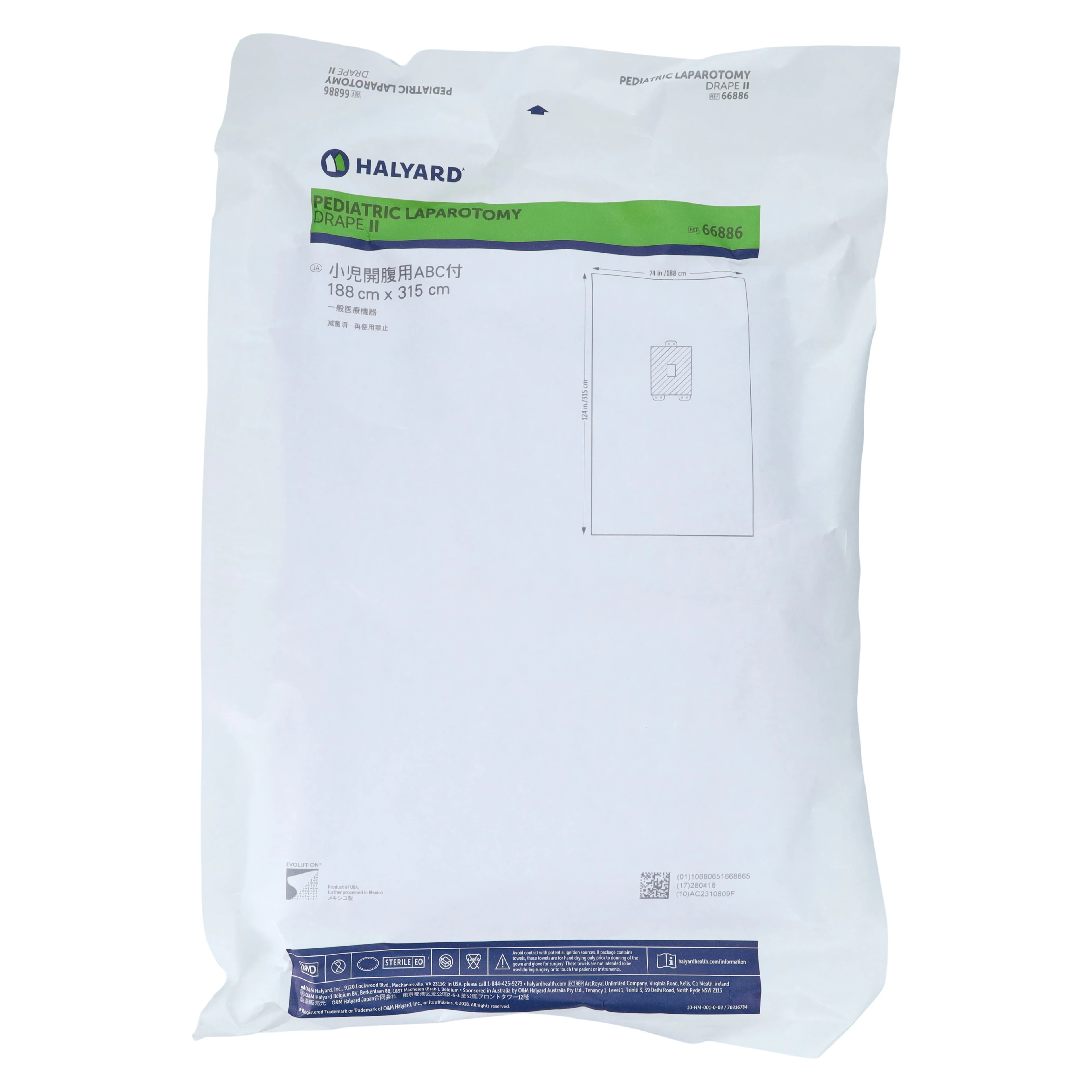 Halyard Sterile Laparotomy Drape, 74" x 124", 4" x 6" Fenestration