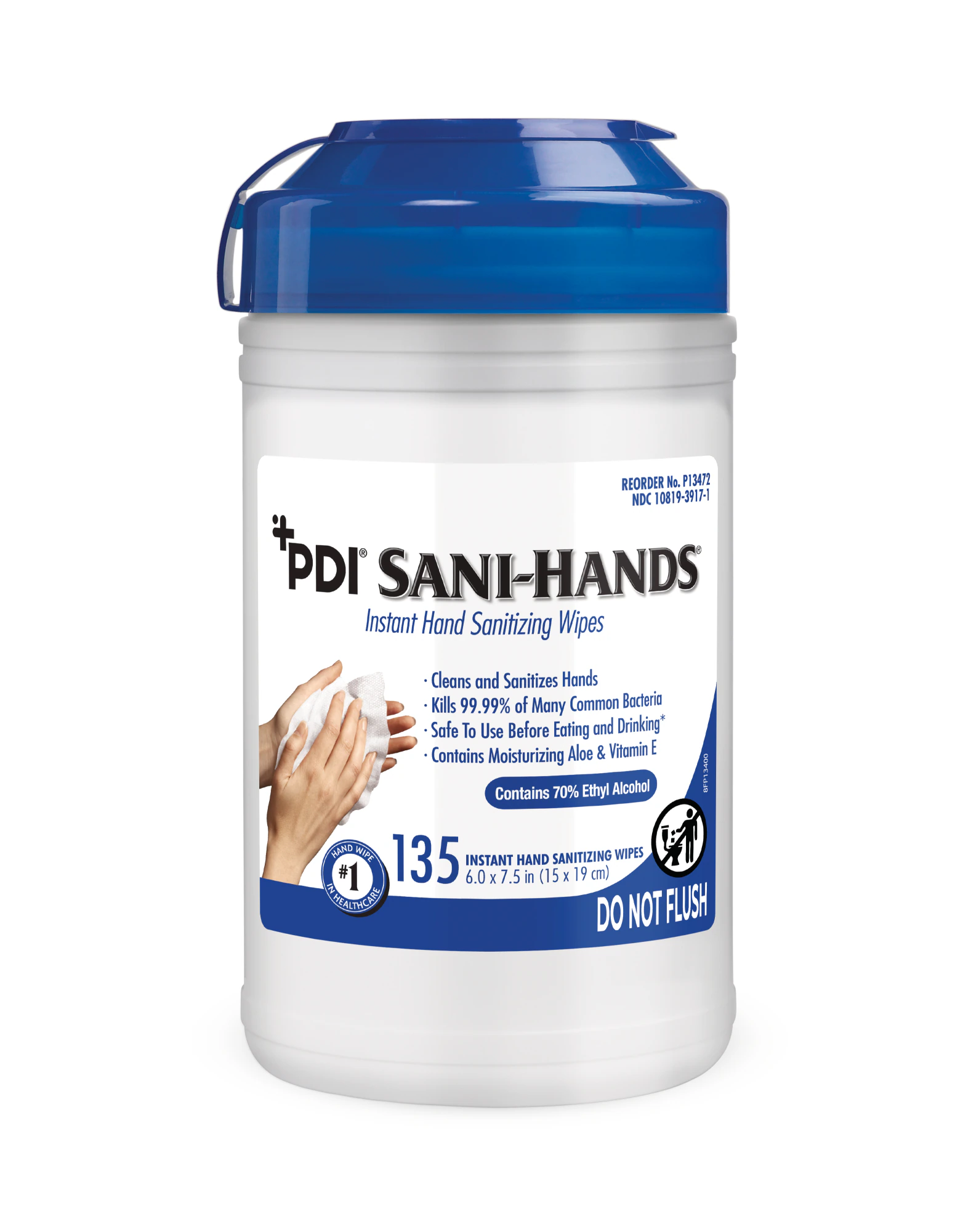 PDI Sani-Hands Instant Hand Sanitizing Wipes, 6" x 7.5", 135/Canister, P13472