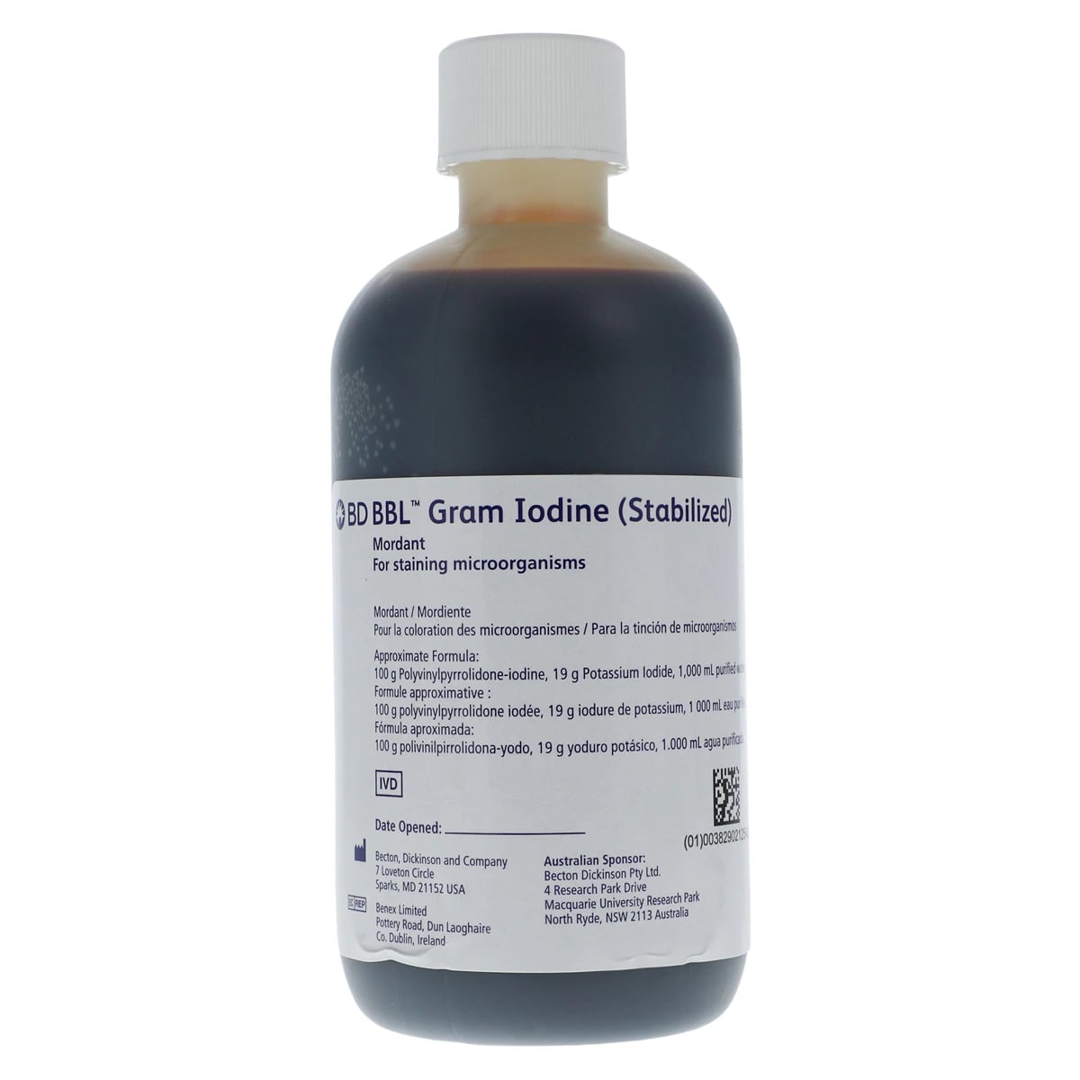 BBL Gram Iodine Stain, 250 mL Bottle, 4 per Box