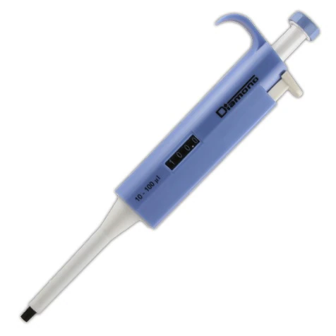 Globe Scientific Diamond Adjustable Volume Pipette, 10-100 µL, Graduated Blue, Calibrated, Each