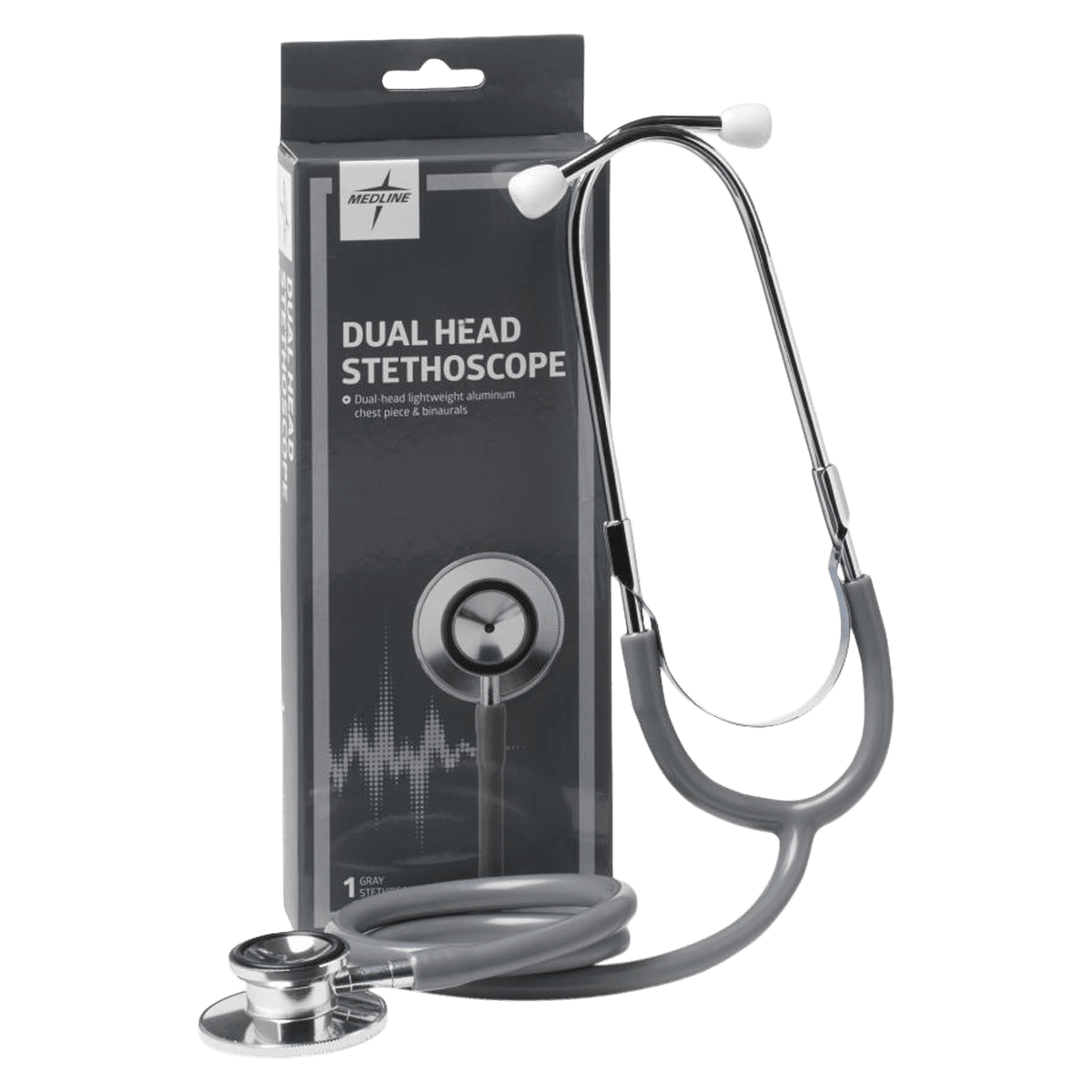 Medline Dual Head Stethoscope, Reusable, Gray