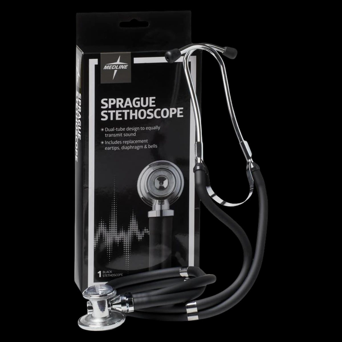 Medline Sprague Rappaport Stethoscope, Black, Reusable, Each