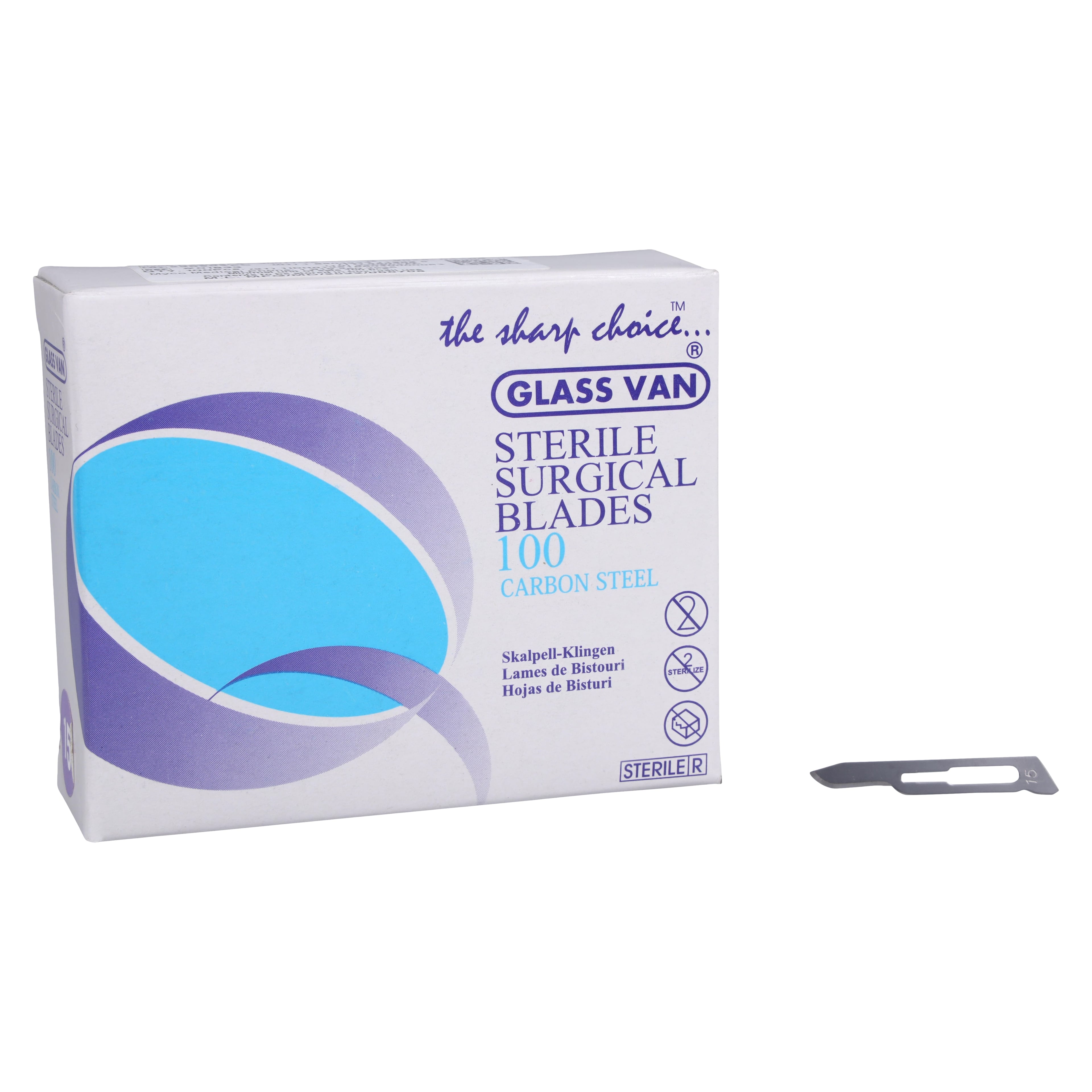 GlassVan Sterile Carbon Steel Surgical Scalpel Blade #15, 100/Box, 2001T-15