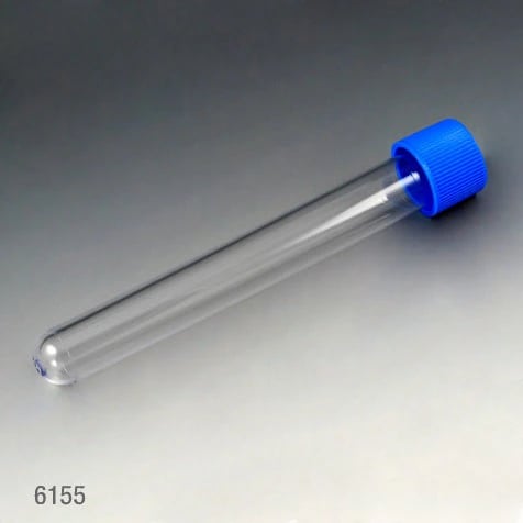 Globe Scientific Polystyrene Test Tube, 15 mL, 16x120mm, Screw Cap, Round Bottom, Non-Sterile, Clear/Blue, 4 Boxes/Case