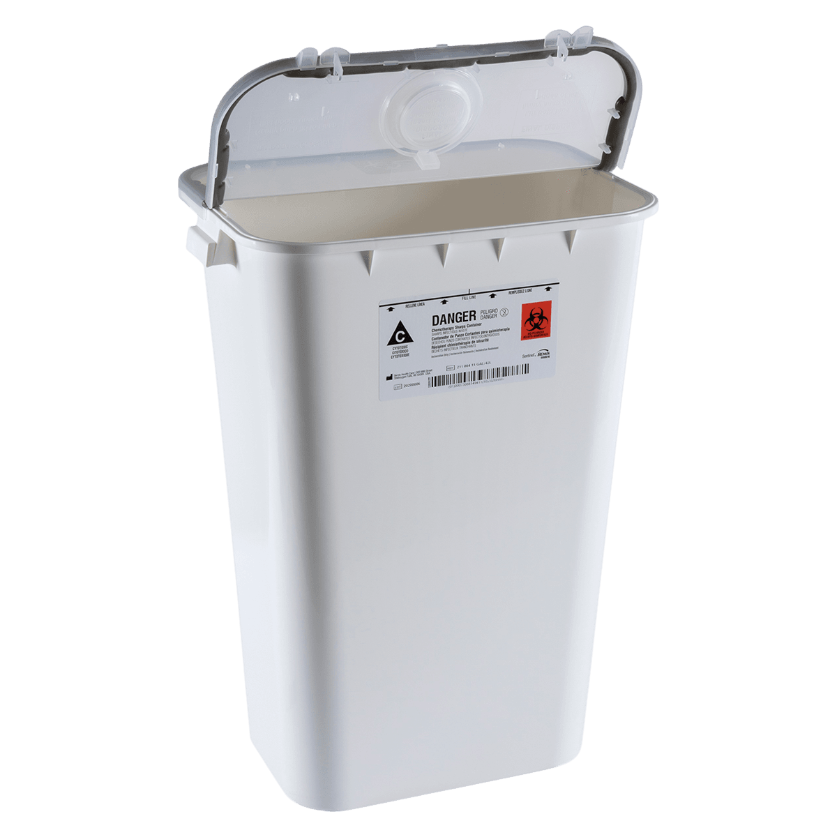 Bemis Sentinel Chemotherapy Sharps Container, 11 gal, White, Vertical Entry, 6/Case