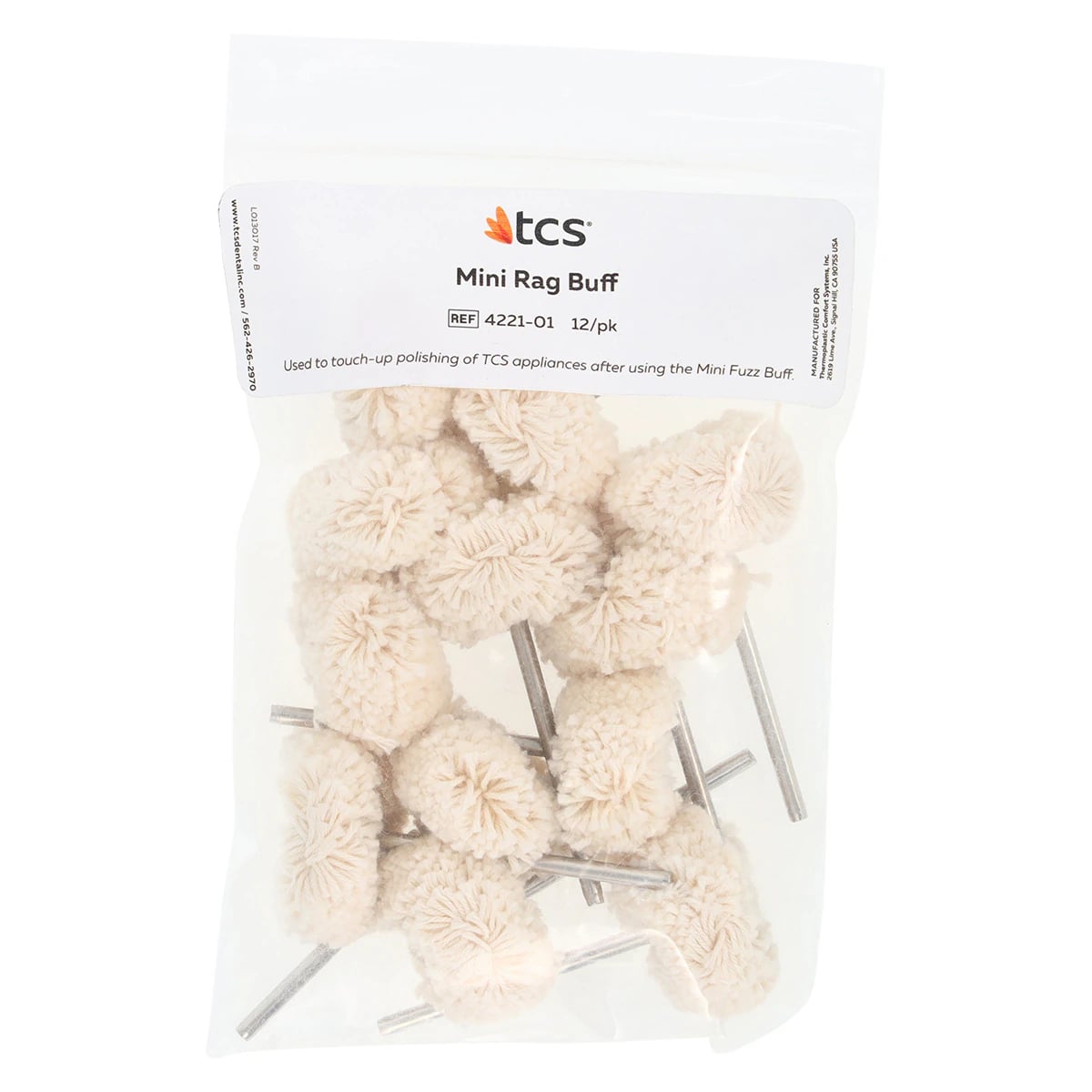 TCS Mini Rag Buff with Mandrel, 12/Pk.