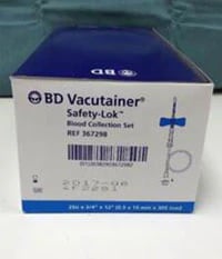 BD Vacutainer Safety-Lok Blood Collection Set, 25G x 3/4" Needle, 12" Tubing, Winged, Royal Blue, Sterile, Latex-Free, 50/Box