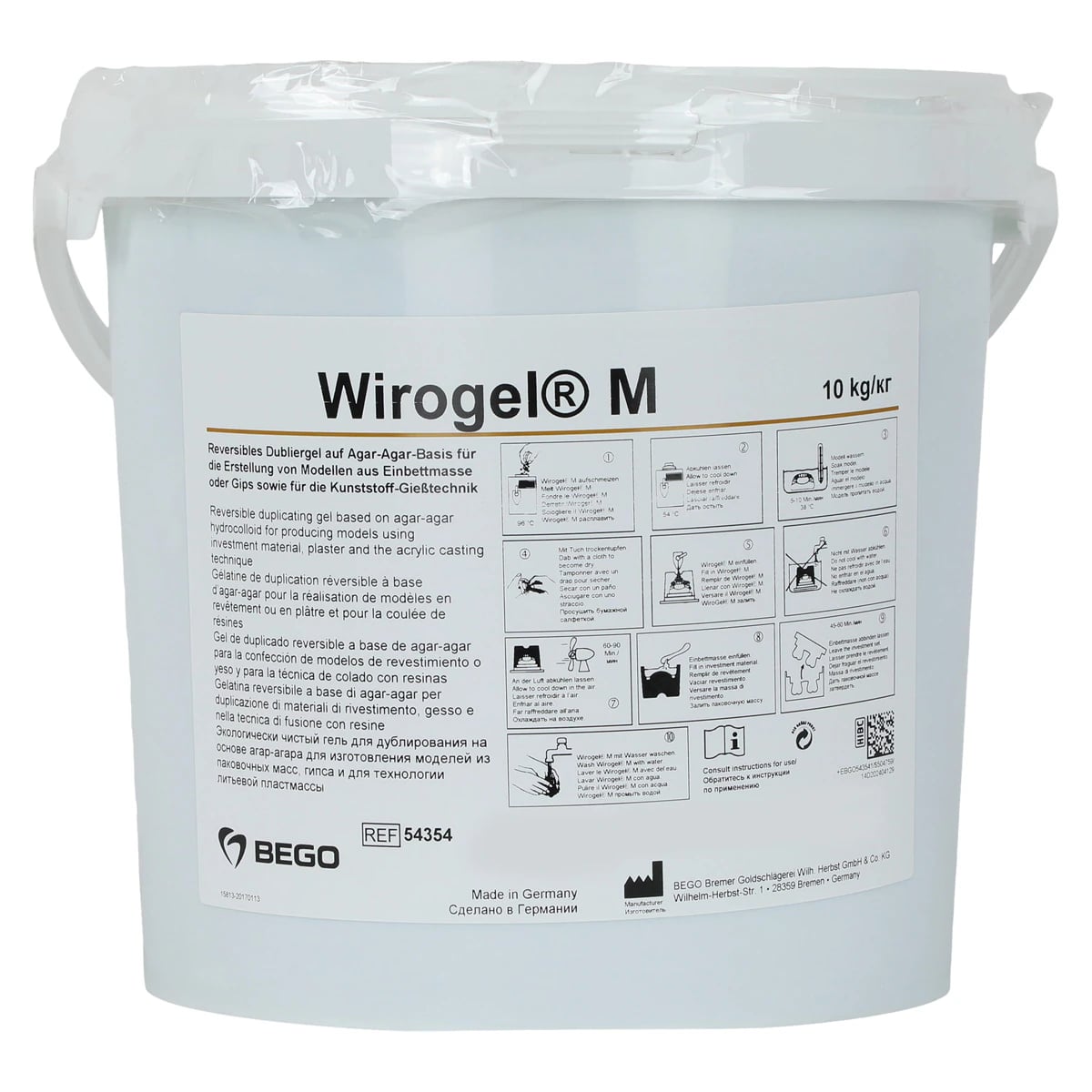 WiroGel M Duplicating Material, 10kg Pail, Environmentally Friendly Agar-Agar