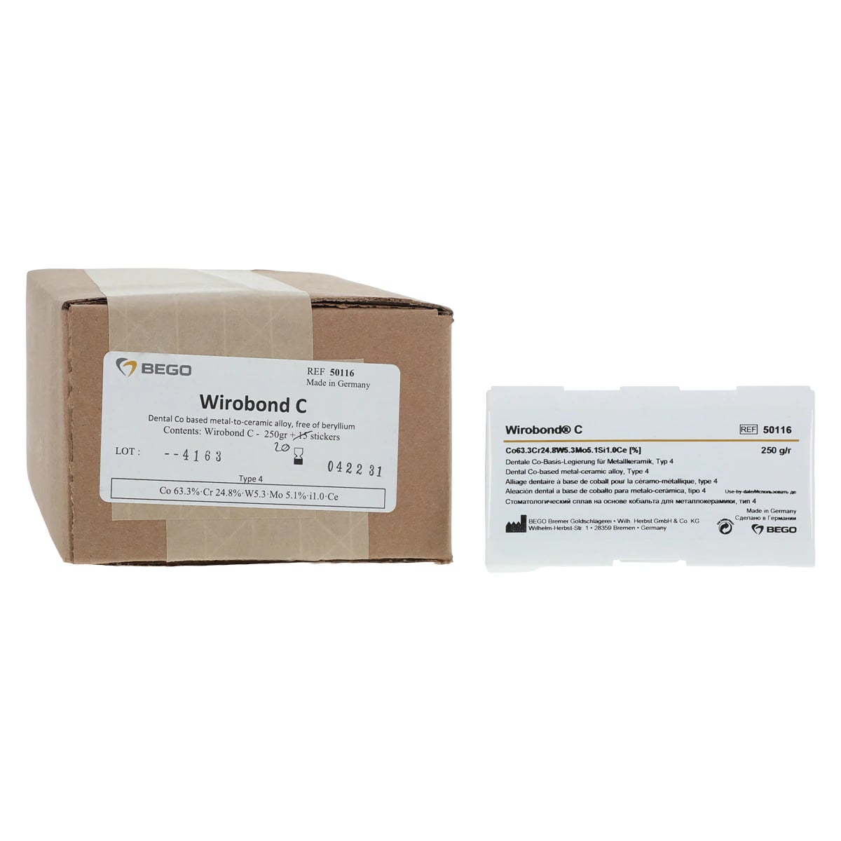 Wirobond® C Co-Based Metal-Ceramic Alloy, Nickel and Beryllium-Free, 250g, 1/Pkg