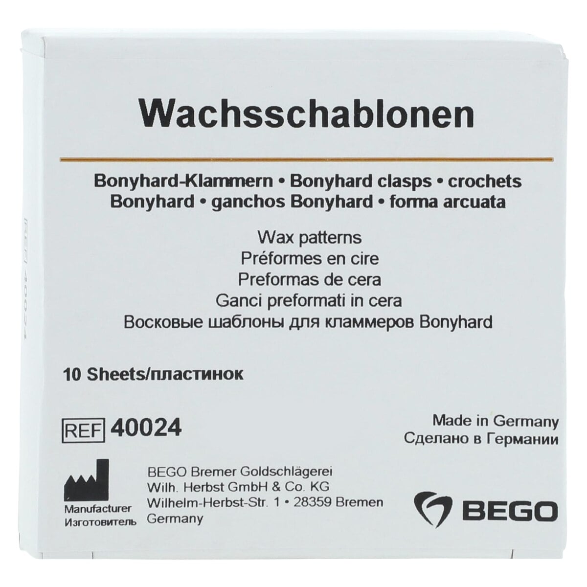 Bego Wax Pattern Clasps, Bonyhard, 10 Sheets