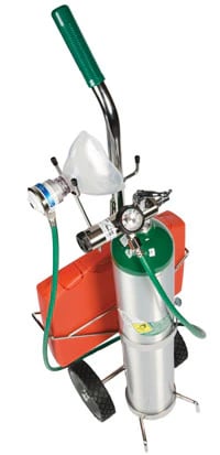 Healthfirst Oxygen Cart E Caddy with SM Kit Rack, Mobile Oxygen Cart for E-Size Cylinder with Emergency Rack, Small Kit, 1 Each