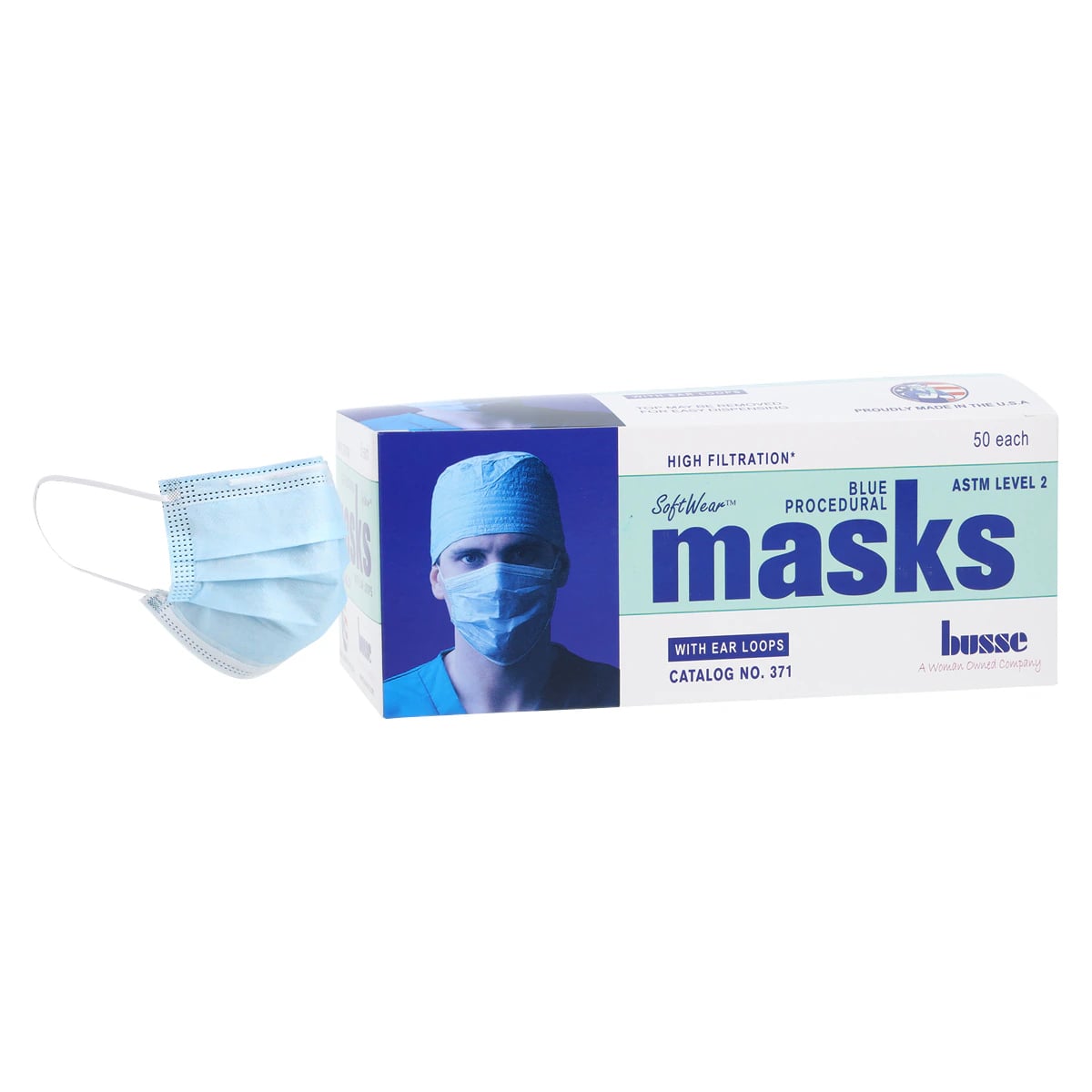 Busse Hospital Disposable Procedure Mask, ASTM Level 2, Blue, 500/Case