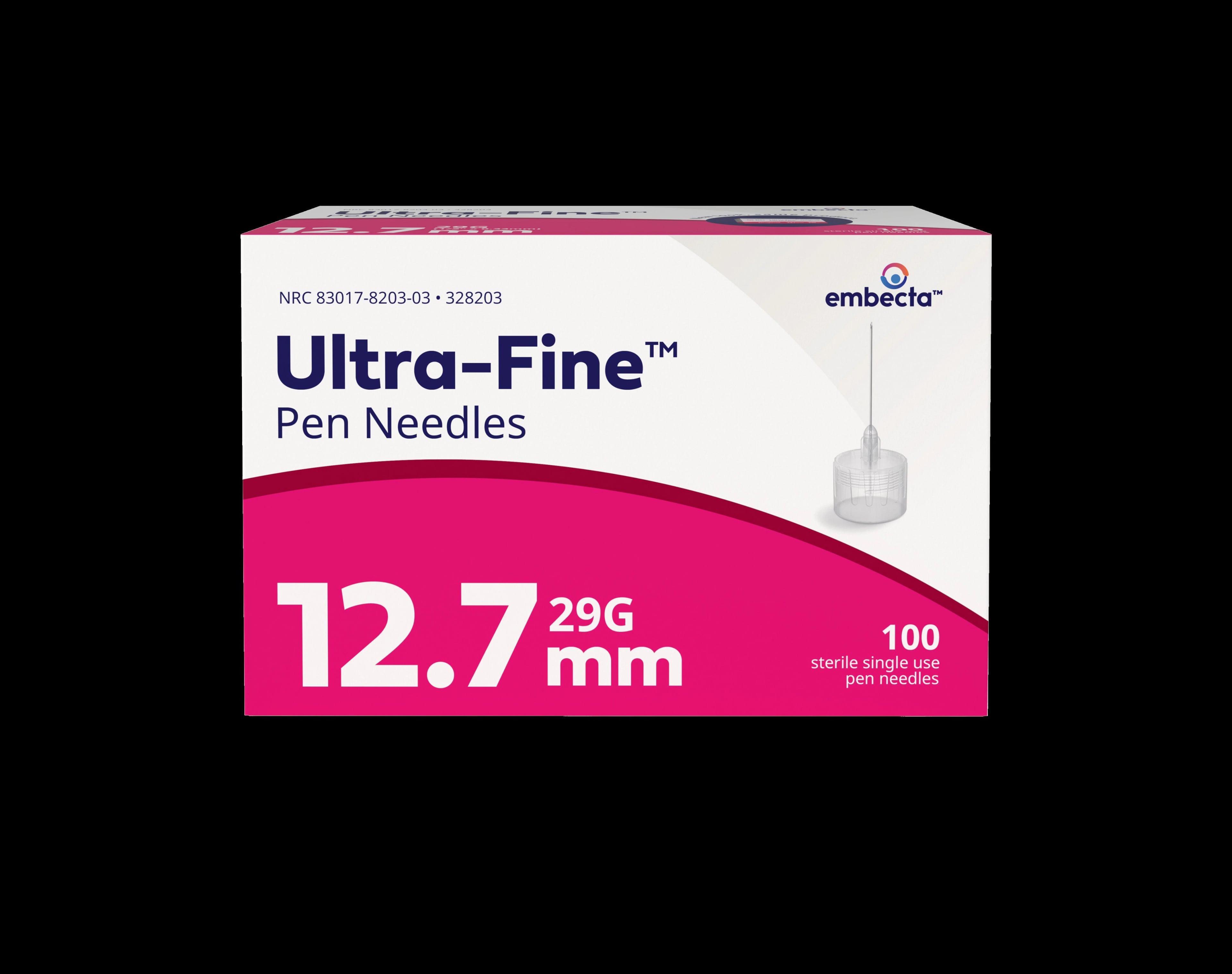 Embecta Ultra-Fine Insulin Pen Needle, 29G x 1/2", 12.7mm, Conventional, 100/Box