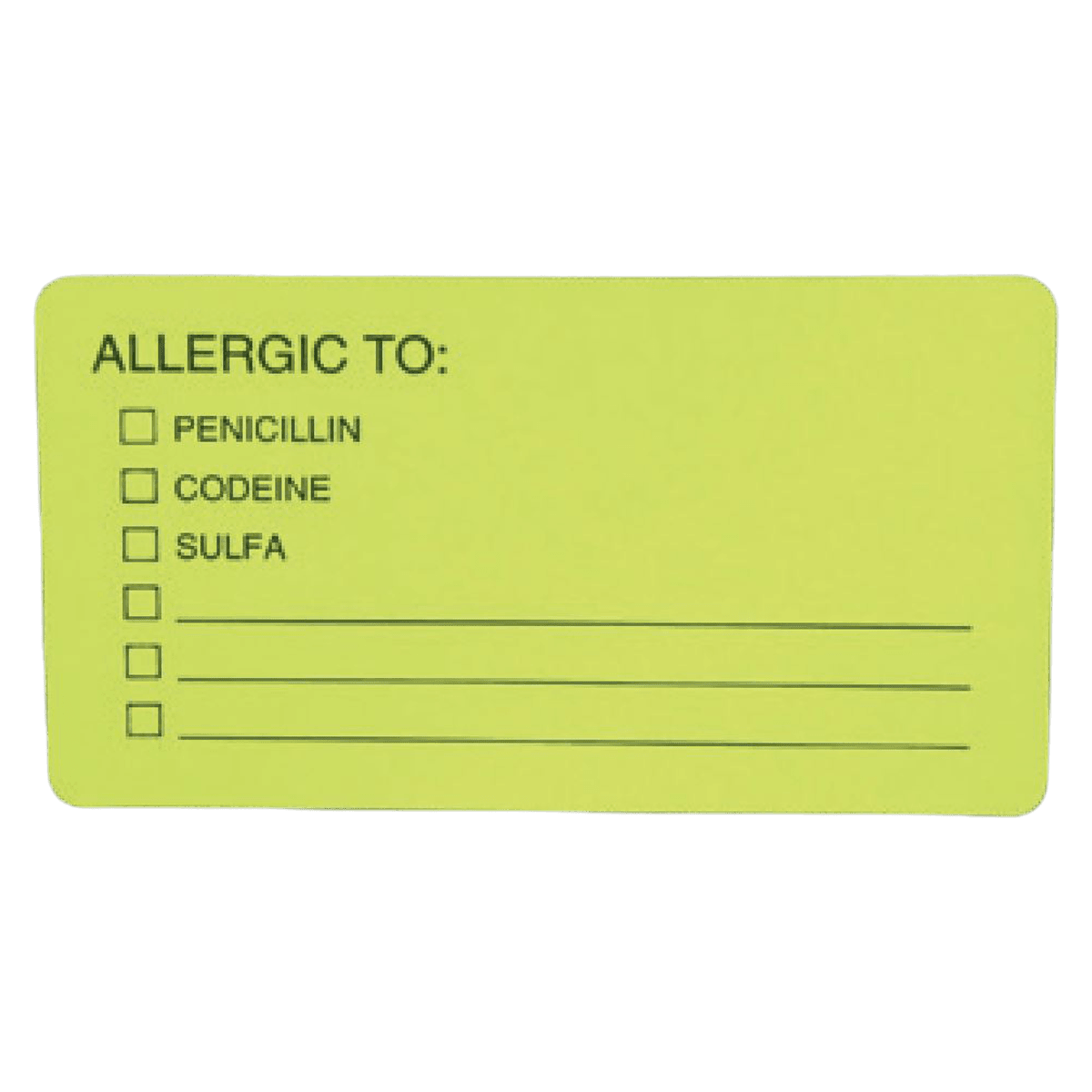 Allergic To Label, Fluorescent Chartreuse, Write-On, 3-1/2" x 1-3/4", 100/Pkg